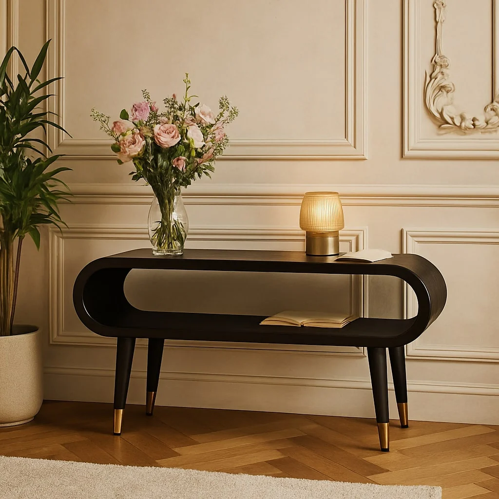 Artisan Furniture Massivholz gebogene Kante Medieneinheit mit Messingakzenten, 1 offenes Fach - Image 3