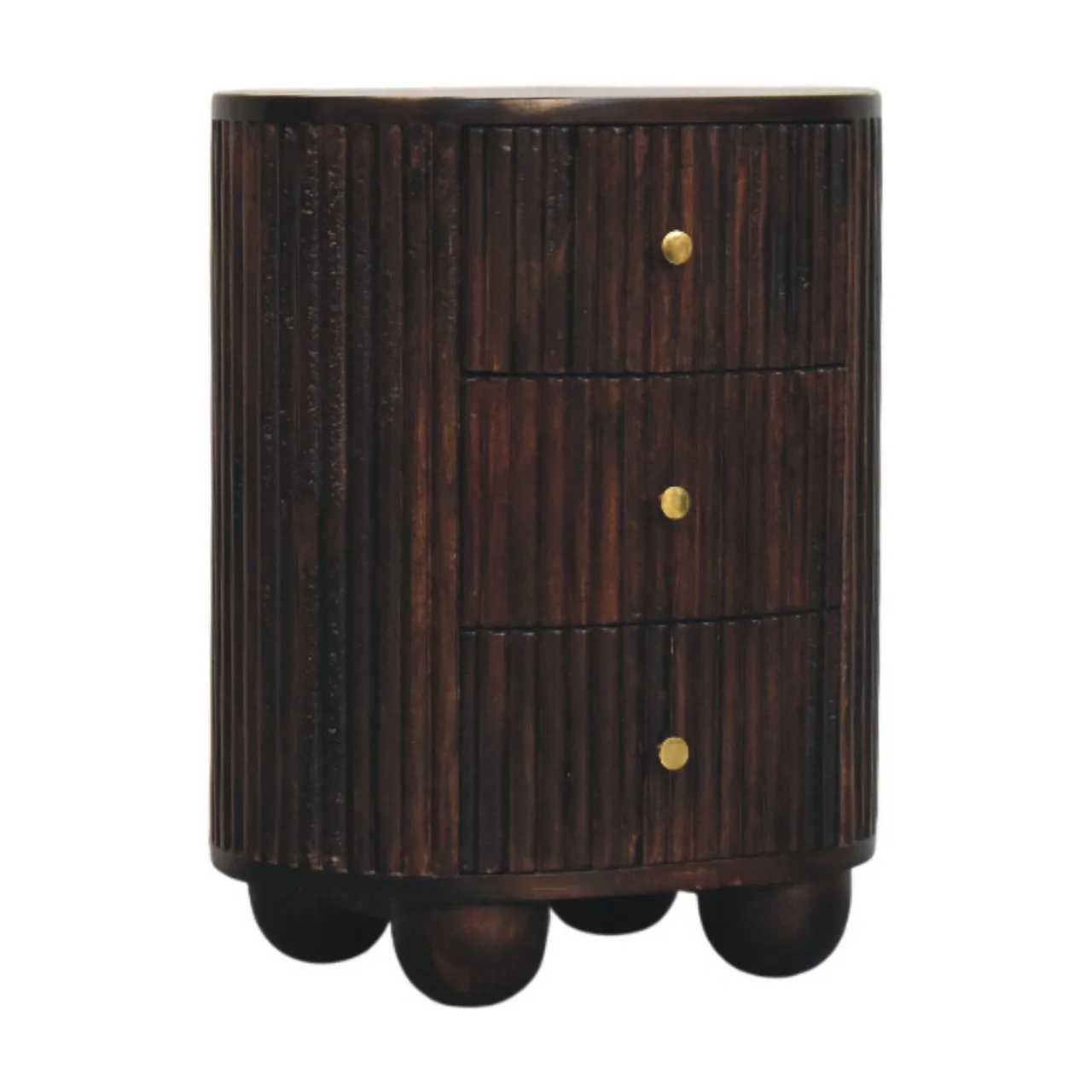 Artisan Furniture Massivholz gebogener gerillter 3-Schubladen Nachttisch, Dunkelbraun - Image 3