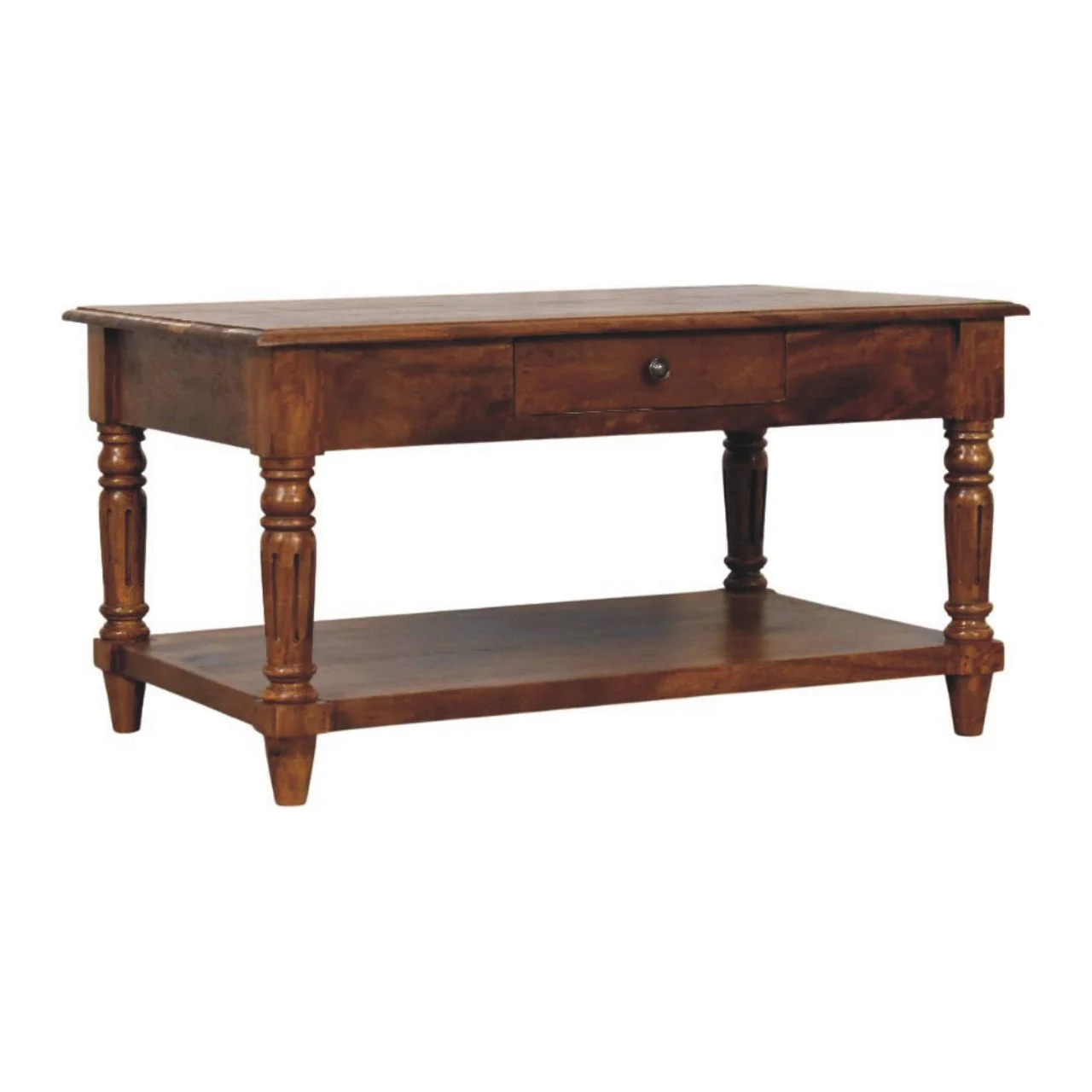 Artisan Furniture Massivholz Gedrechselte Beine Kastanie 2 Schubladen Couchtisch Braun - Image 3