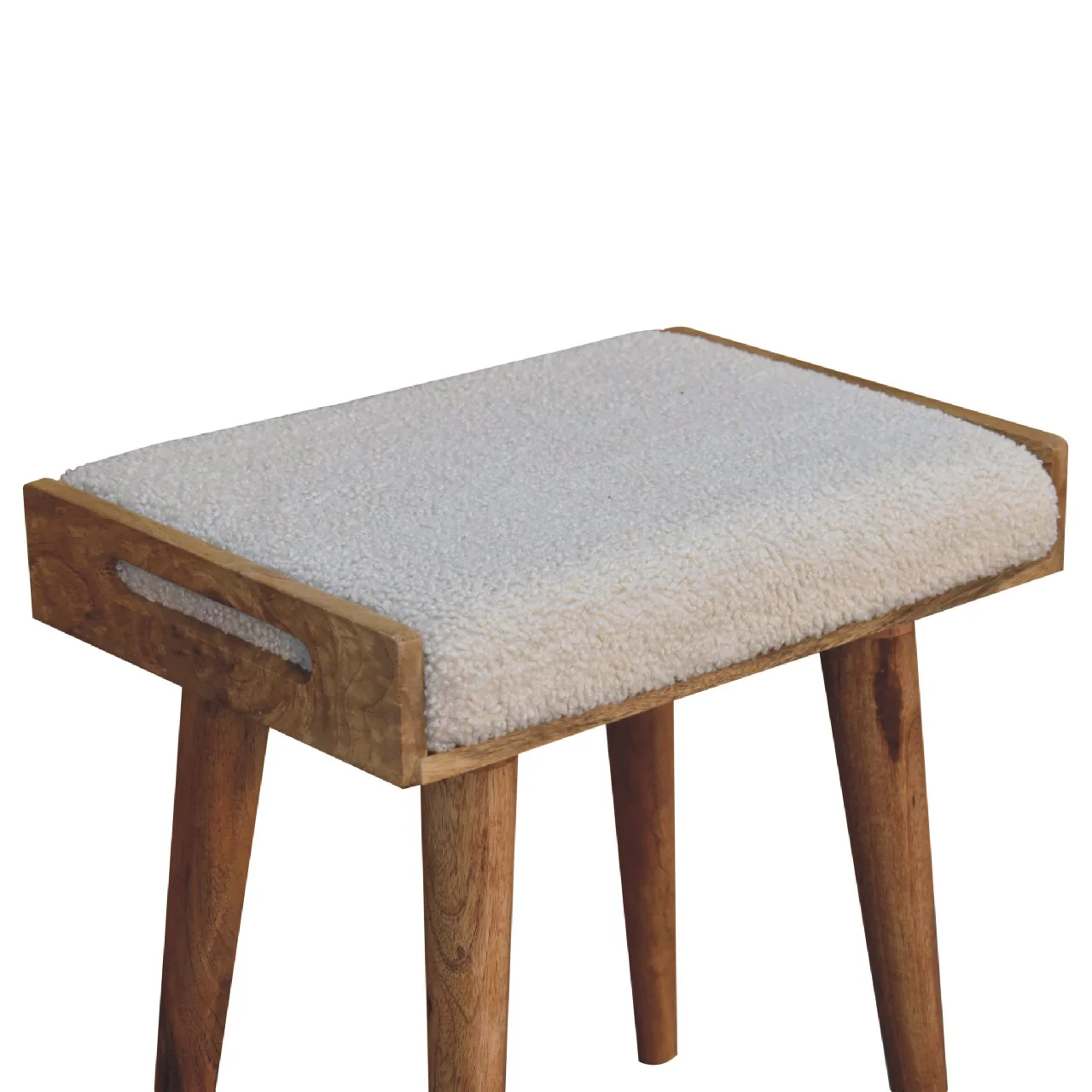 Artisan Furniture Massivholz gepolsterter Bouclé Creme Tablett-Stil Hocker, Braun & Creme - Image 9