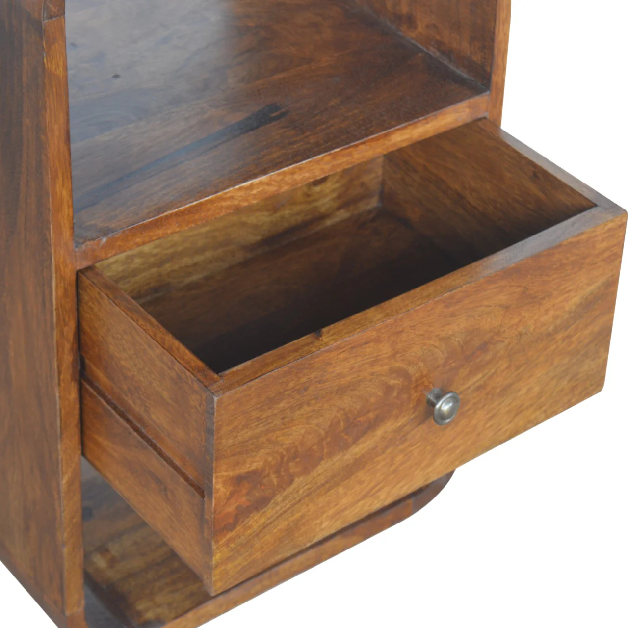 Artisan Furniture Massivholz Kastanien gebogener Nachttisch mit 2 Schubladen, 2 offenen Fächern - Image 9