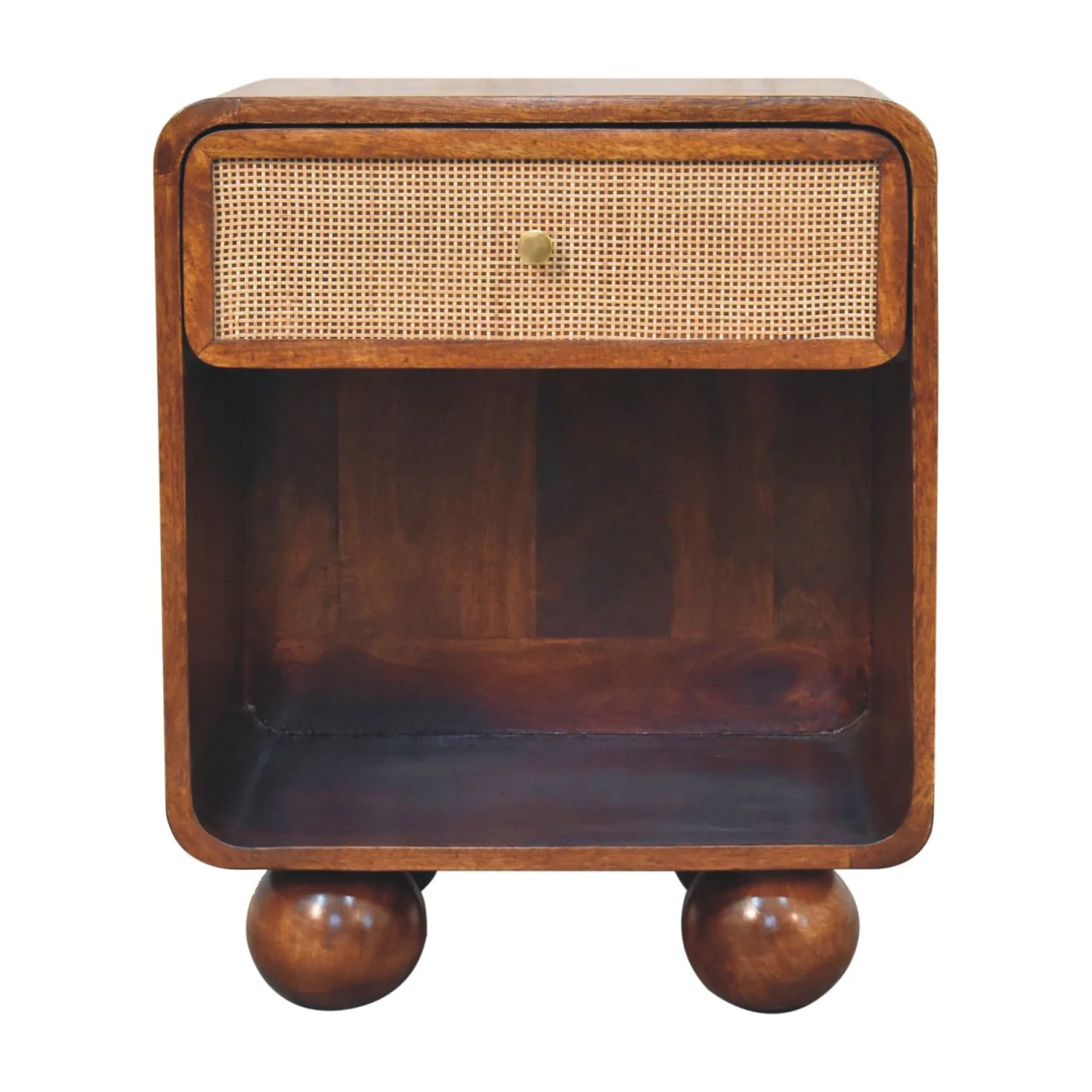 Artisan Furniture Massivholz Kastanien offener gewebter Nachttisch, 1 Schublade, 1 Regal, Braun