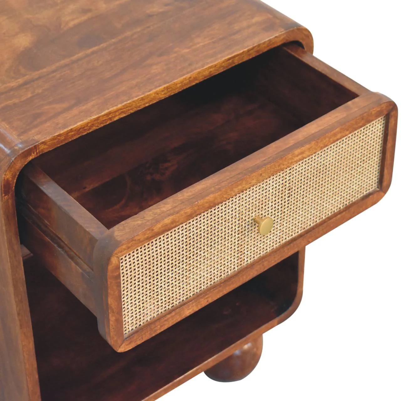 Artisan Furniture Massivholz Kastanien offener gewebter Nachttisch, 1 Schublade, 1 Regal, Braun - Image 10
