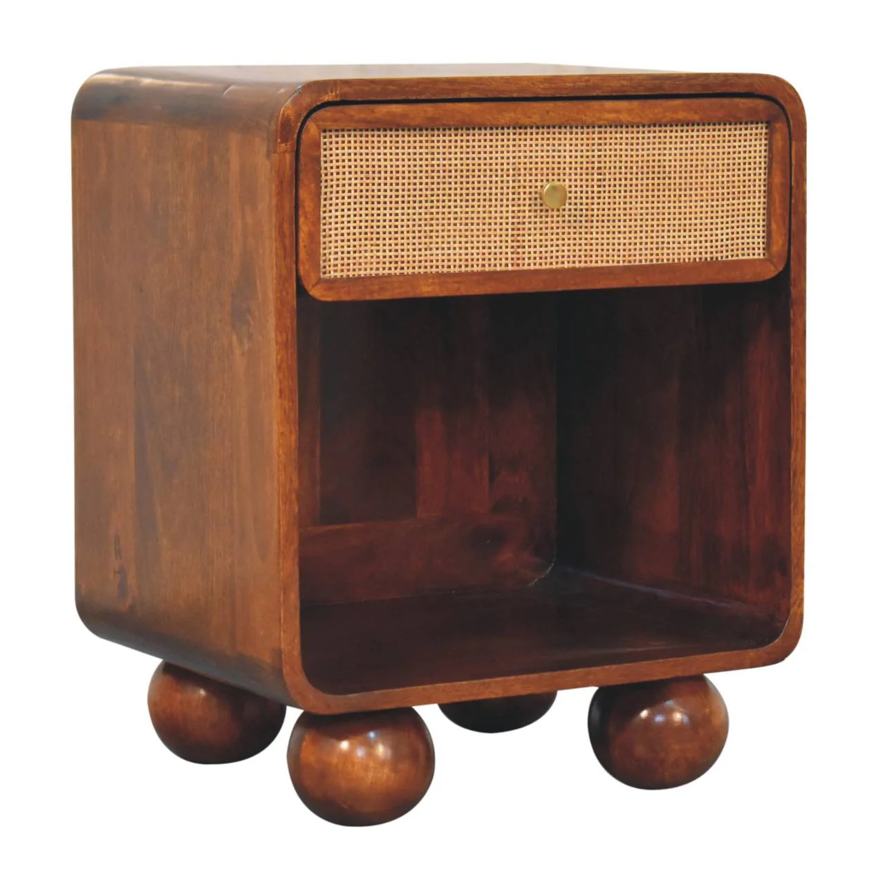 Artisan Furniture Massivholz Kastanien offener gewebter Nachttisch, 1 Schublade, 1 Regal, Braun - Image 6