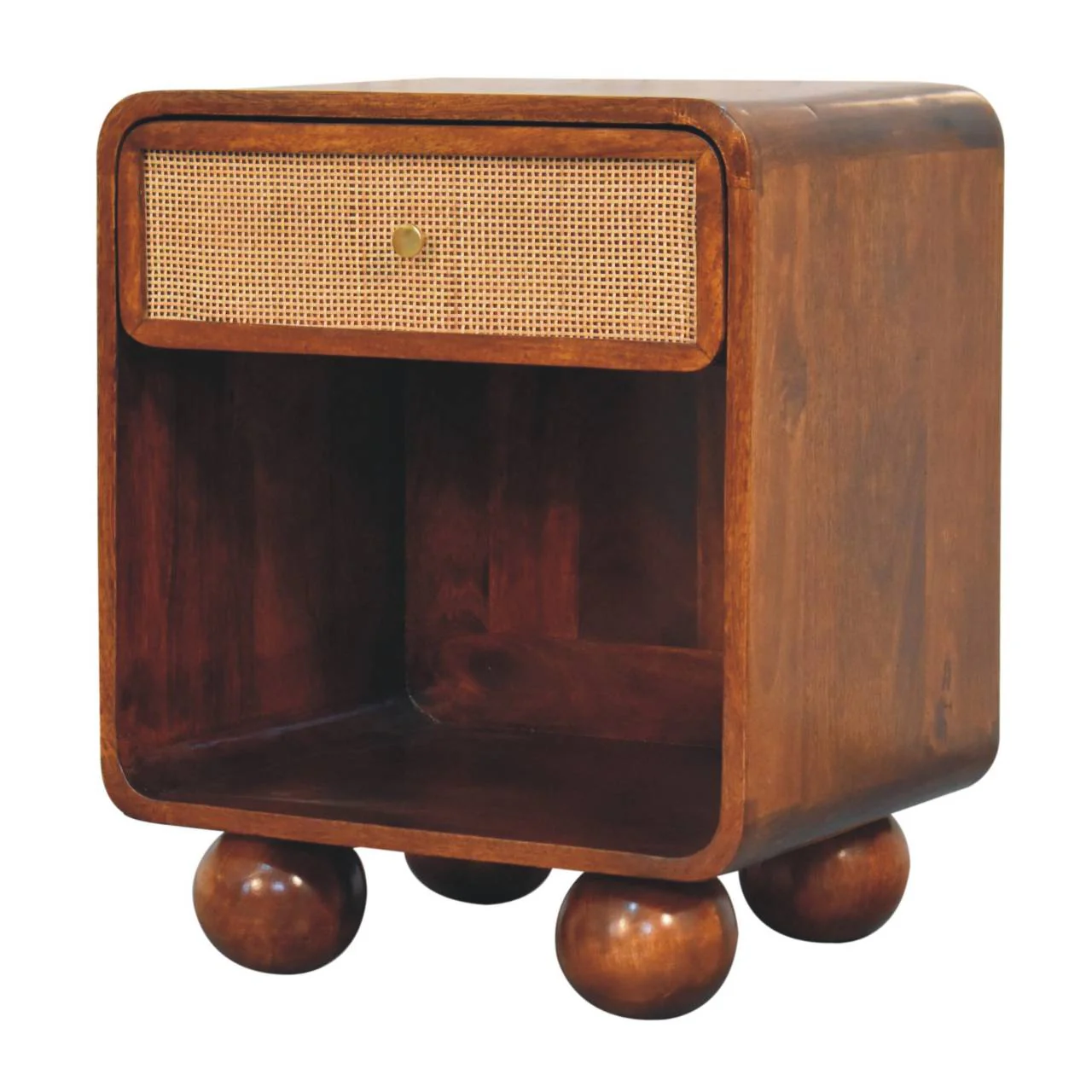 Artisan Furniture Massivholz Kastanien offener gewebter Nachttisch, 1 Schublade, 1 Regal, Braun - Image 7