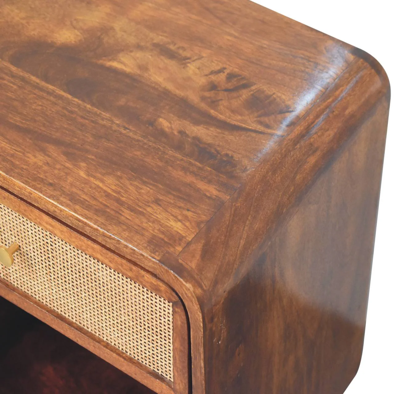 Artisan Furniture Massivholz Kastanien offener gewebter Nachttisch, 1 Schublade, 1 Regal, Braun - Image 9