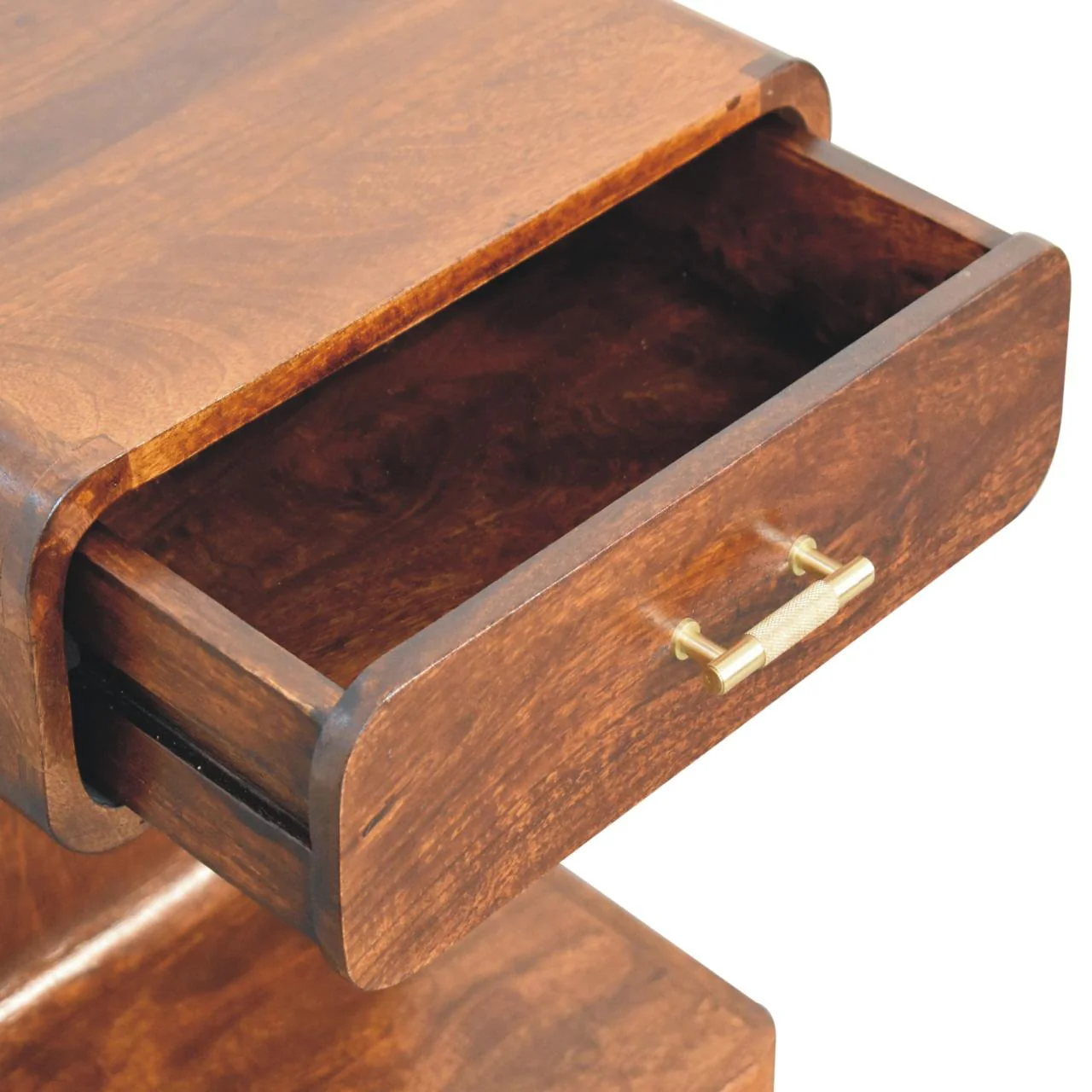 Artisan Furniture Massivholz Kastanien T-Bar runder Nachttisch, 1 Schublade, Braun - Image 8