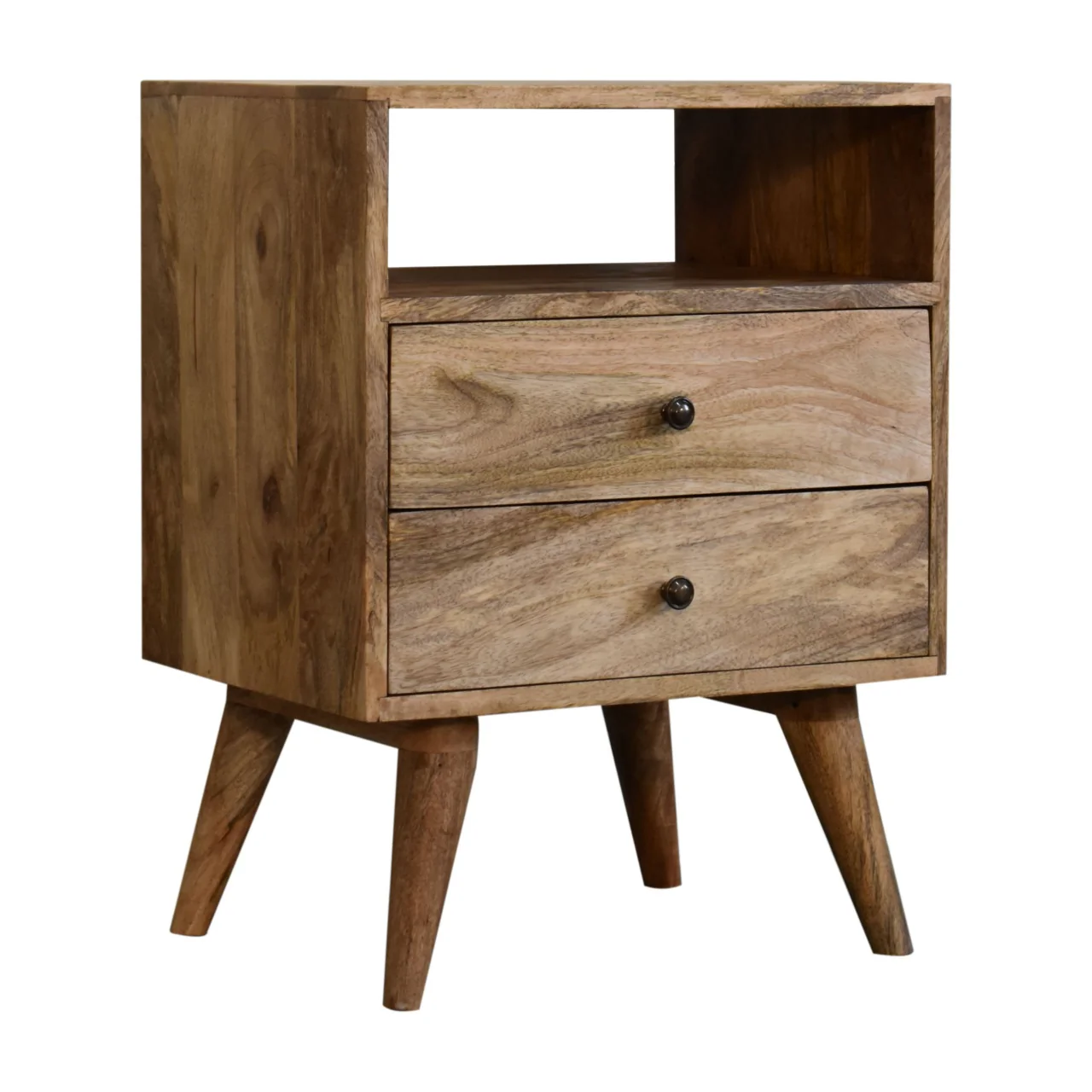 Artisan Furniture Massivholz klassischer eichenähnlicher Nachttisch, 2 Schubladen, 1 offenes Fach - Image 6