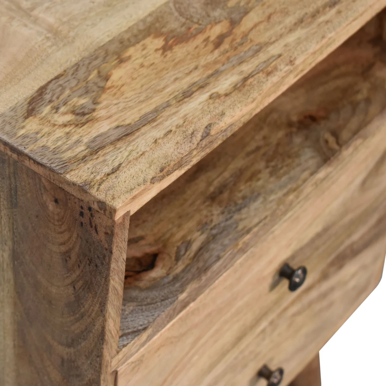 Artisan Furniture Massivholz klassischer eichenähnlicher Nachttisch, 2 Schubladen, 1 offenes Fach - Image 8