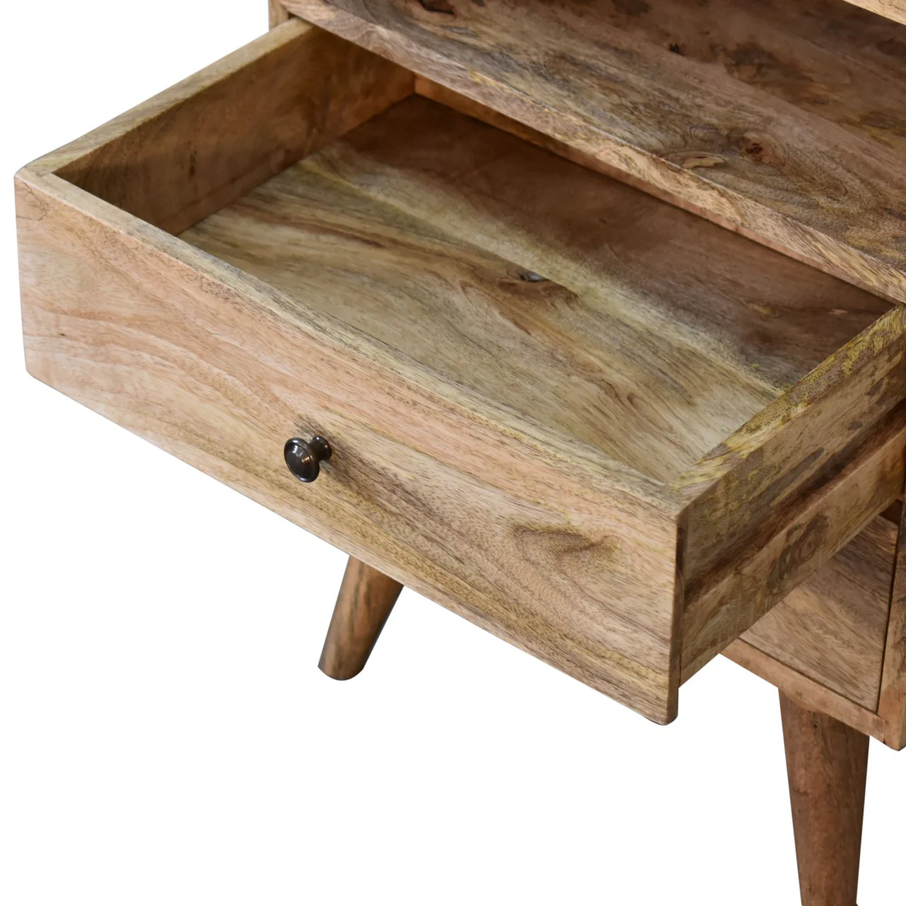 Artisan Furniture Massivholz klassischer eichenähnlicher Nachttisch, 2 Schubladen, 1 offenes Fach - Image 9