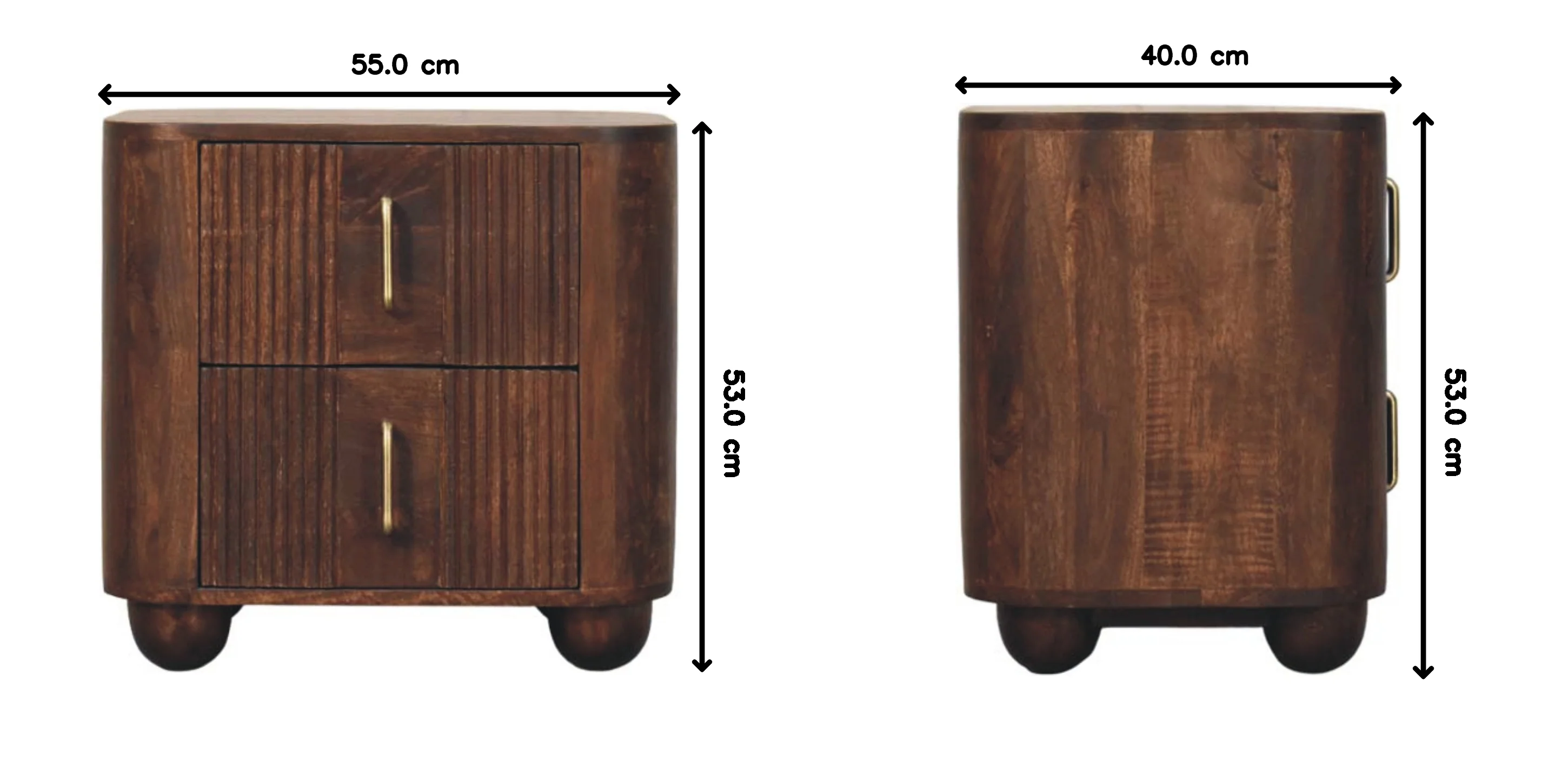 Artisan Furniture Massivholz Marlowe gerillter Nachttisch, 2 Schubladen, Dunkelbraun - Image 4