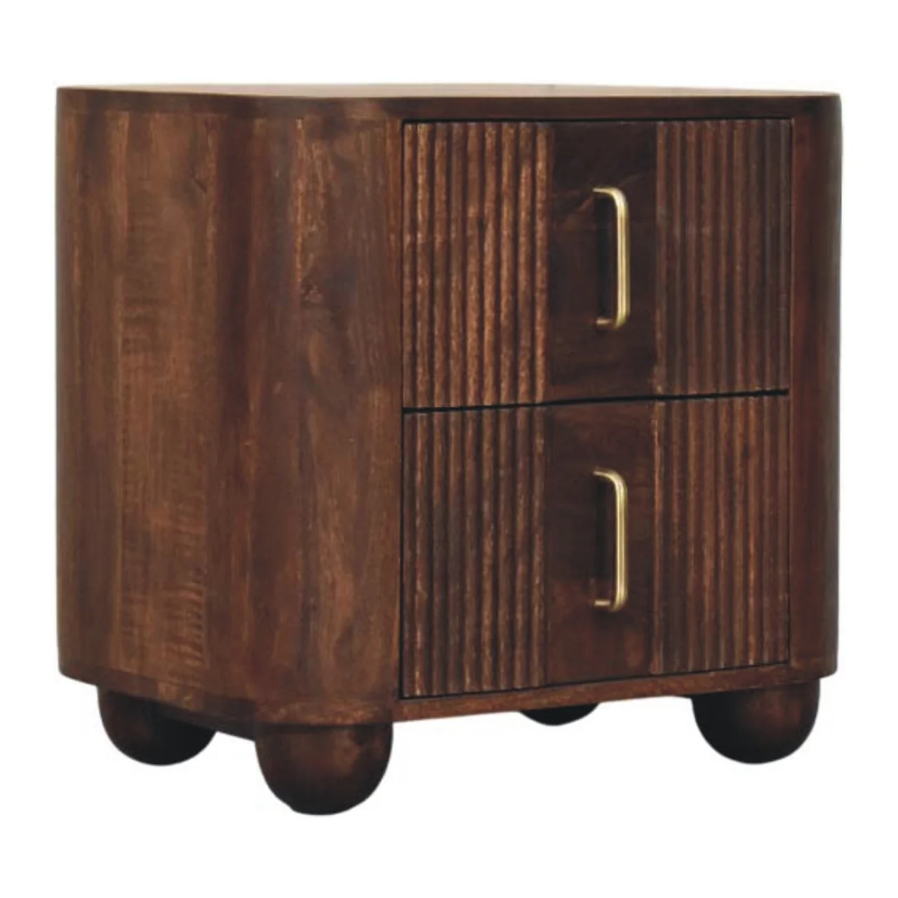 Artisan Furniture Massivholz Marlowe gerillter Nachttisch, 2 Schubladen, Dunkelbraun - Image 5