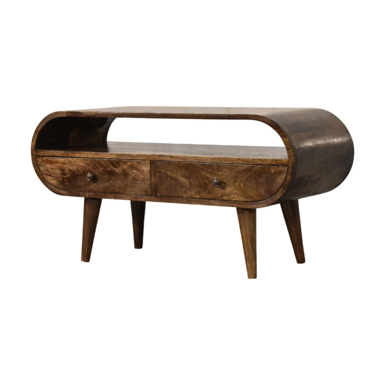 Artisan Furniture Massivholz-Medienmöbel mit abgerundeten Kanten und 2 Schubladen, braun - Image 2