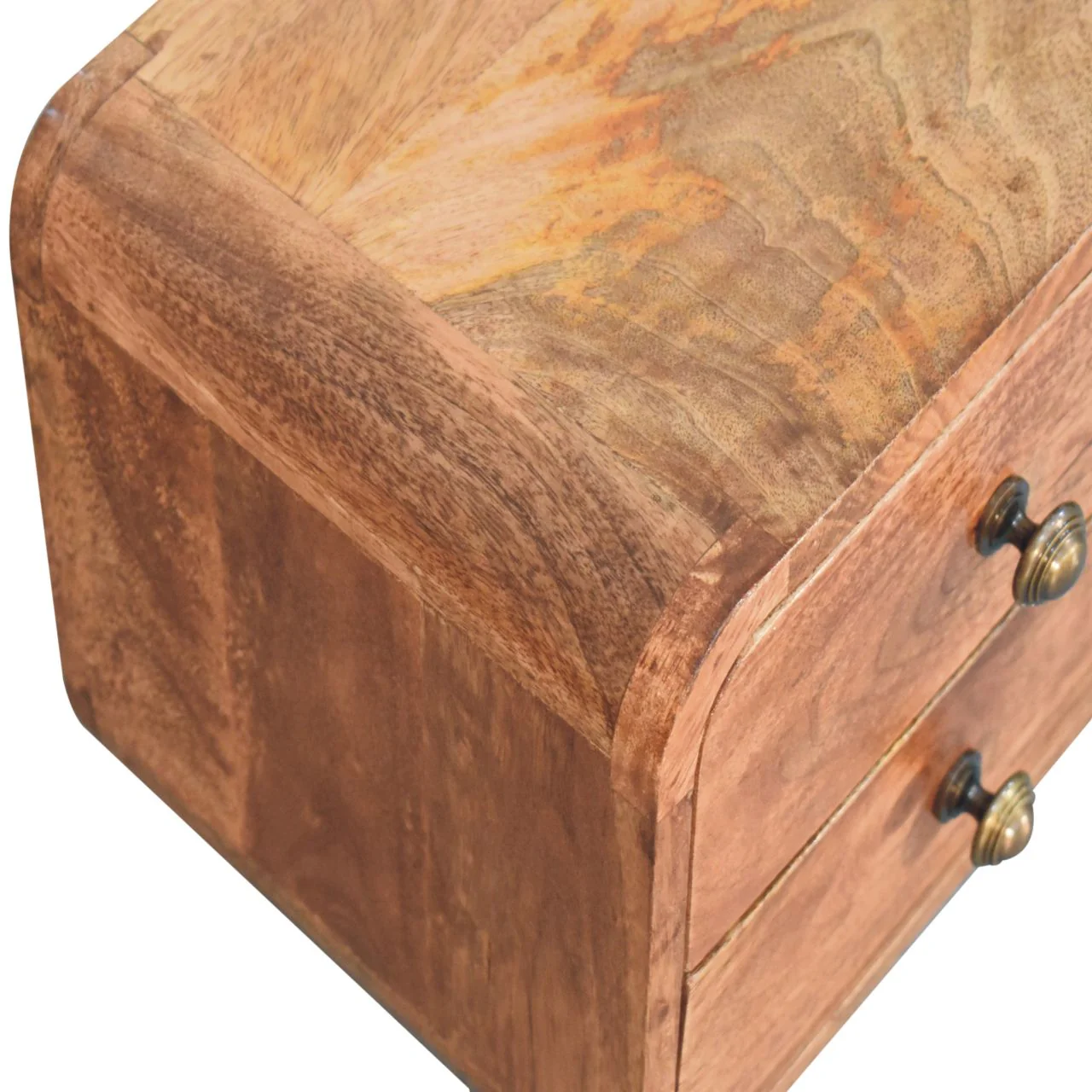 Artisan Furniture Massivholz Mini gebogener Honig-Karamell wandmontierter Nachttisch, 2 Schubladen - Image 7