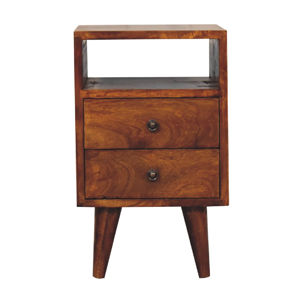 Artisan Furniture Massivholz Mini klassischer Kastanien Nachttisch, 2 Schubladen, 1 Regal, Braun - Image 4