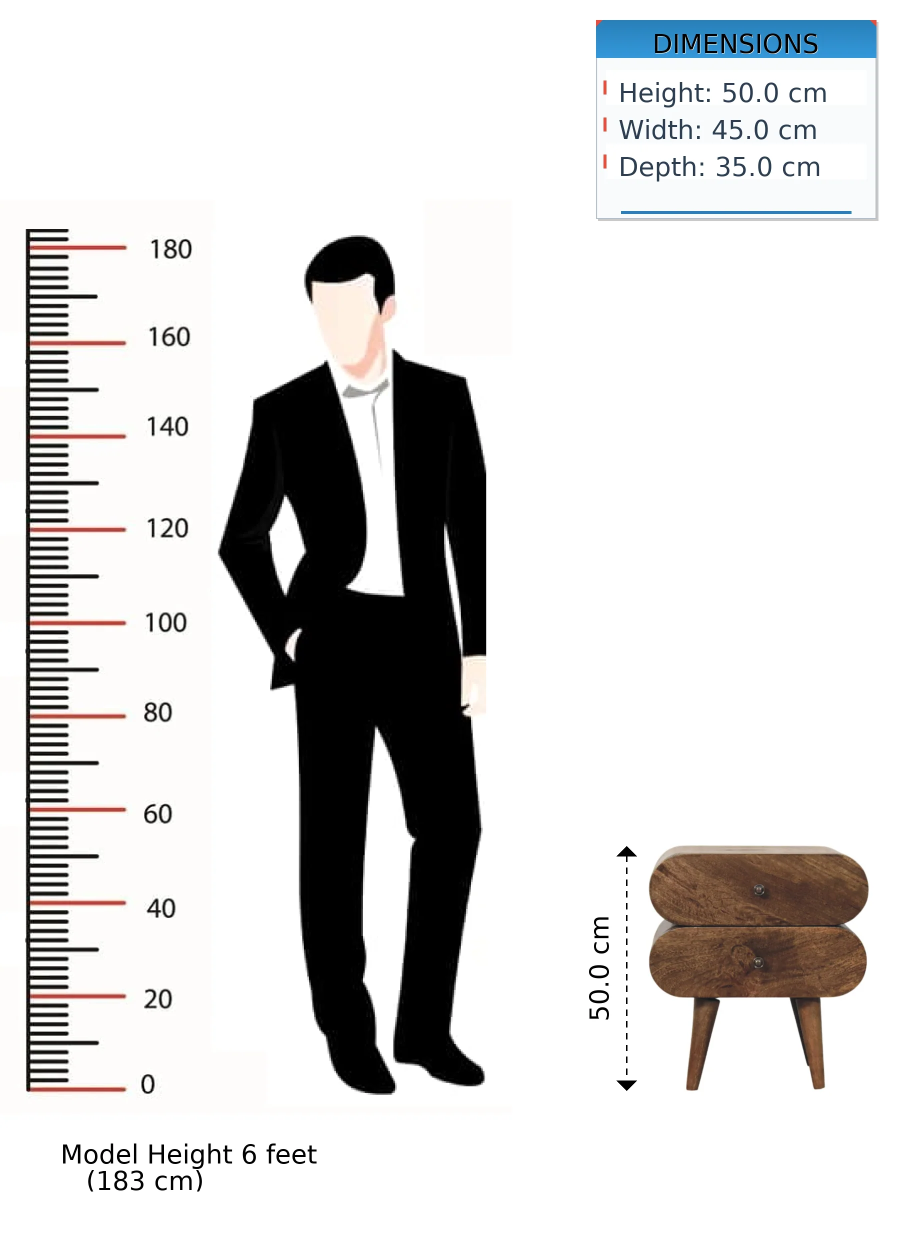 Artisan Furniture Massivholz-Nachttisch mit 2 Schubladen, braun - Image 2
