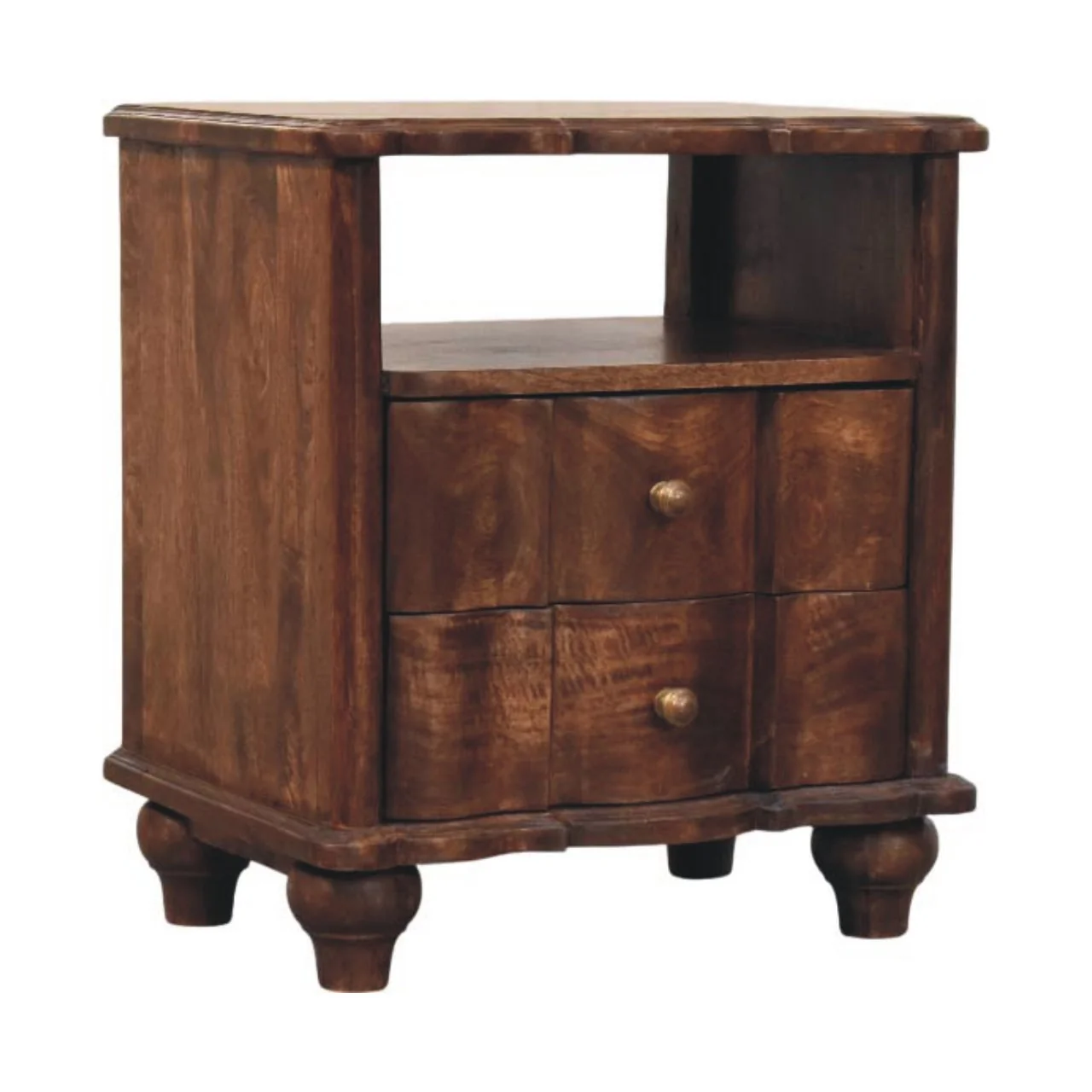 Artisan Furniture Massivholz Nachttisch mit 2 Schubladen und offenem Regal, Braun - Image 5