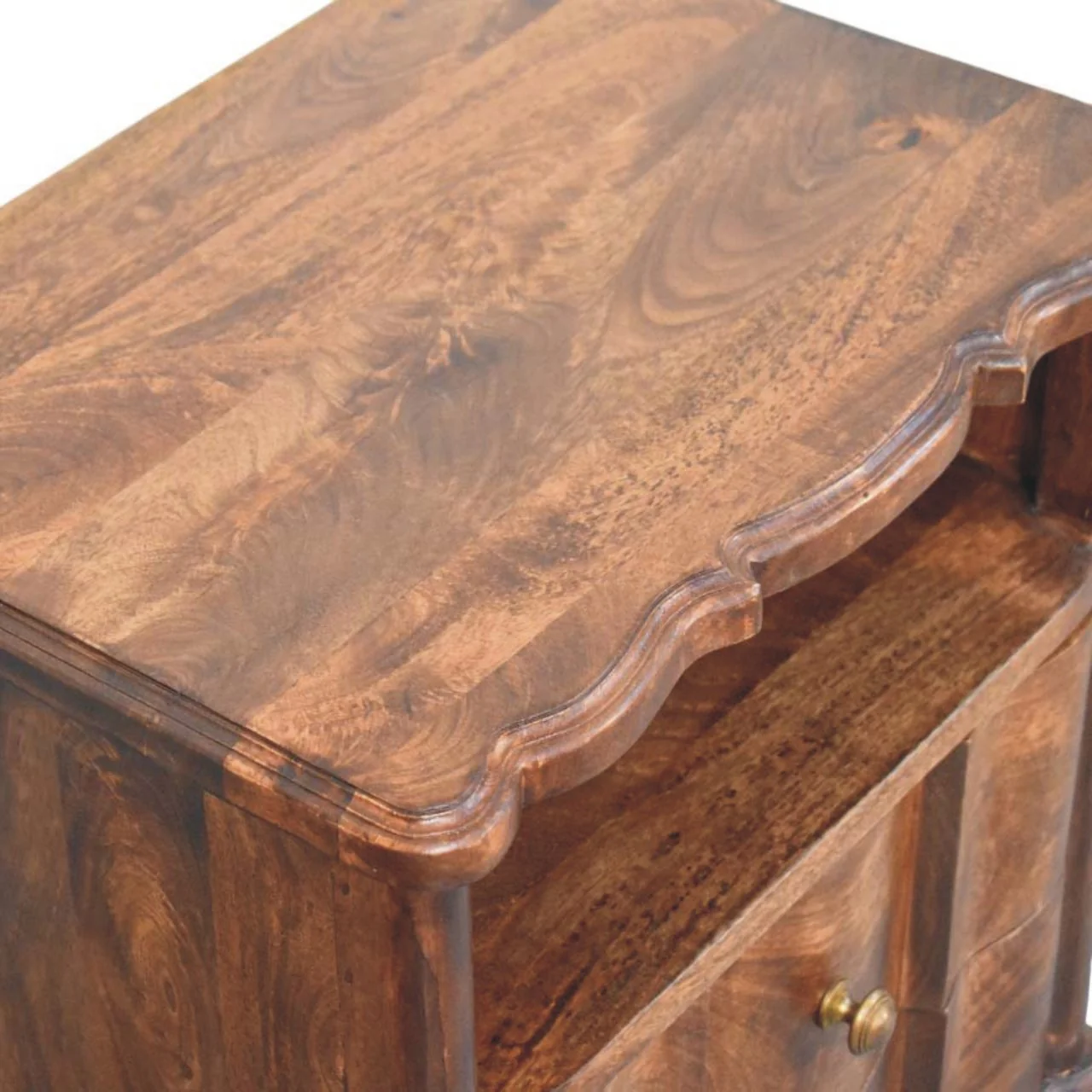 Artisan Furniture Massivholz Nachttisch mit 2 Schubladen und offenem Regal, Braun - Image 8