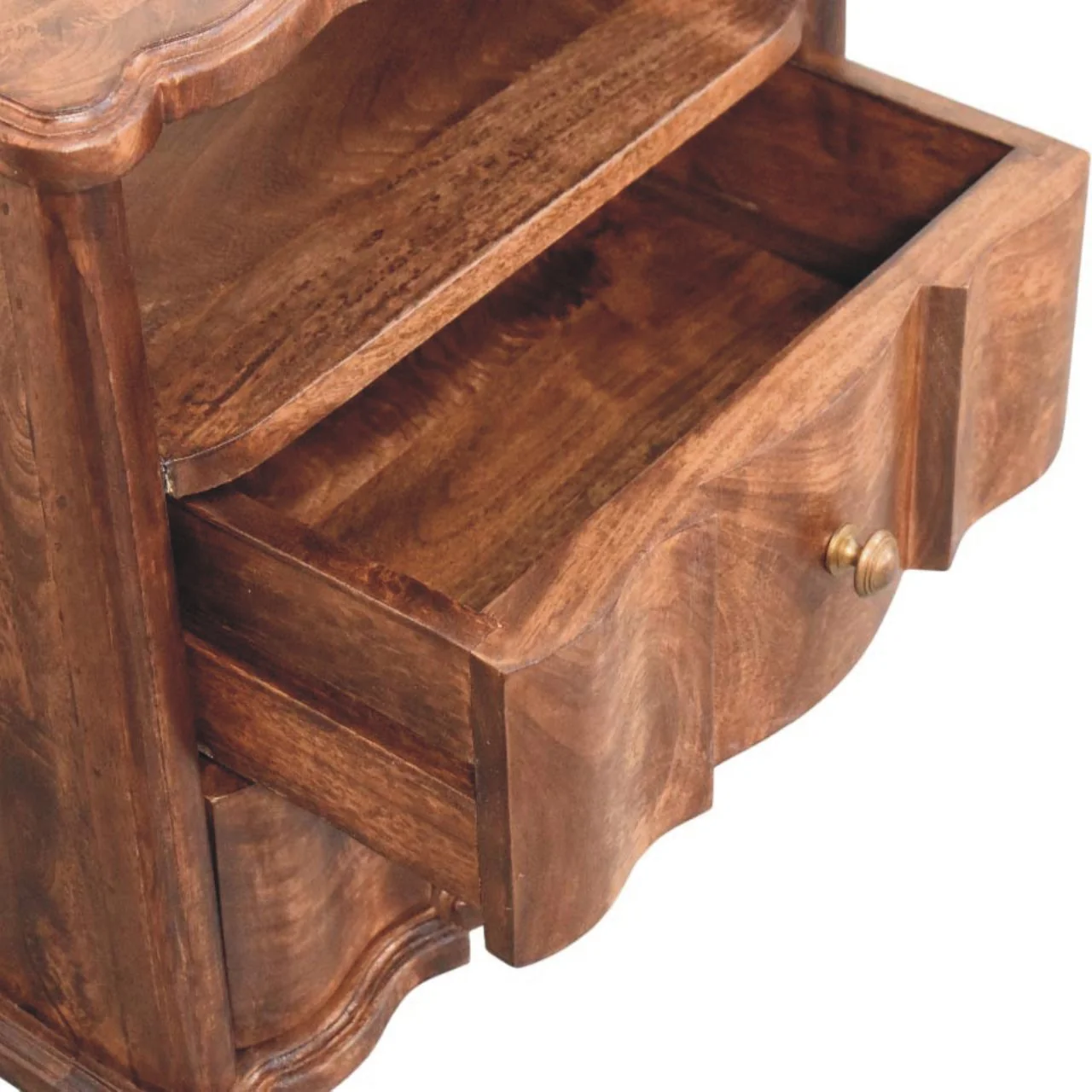Artisan Furniture Massivholz Nachttisch mit 2 Schubladen und offenem Regal, Braun - Image 9