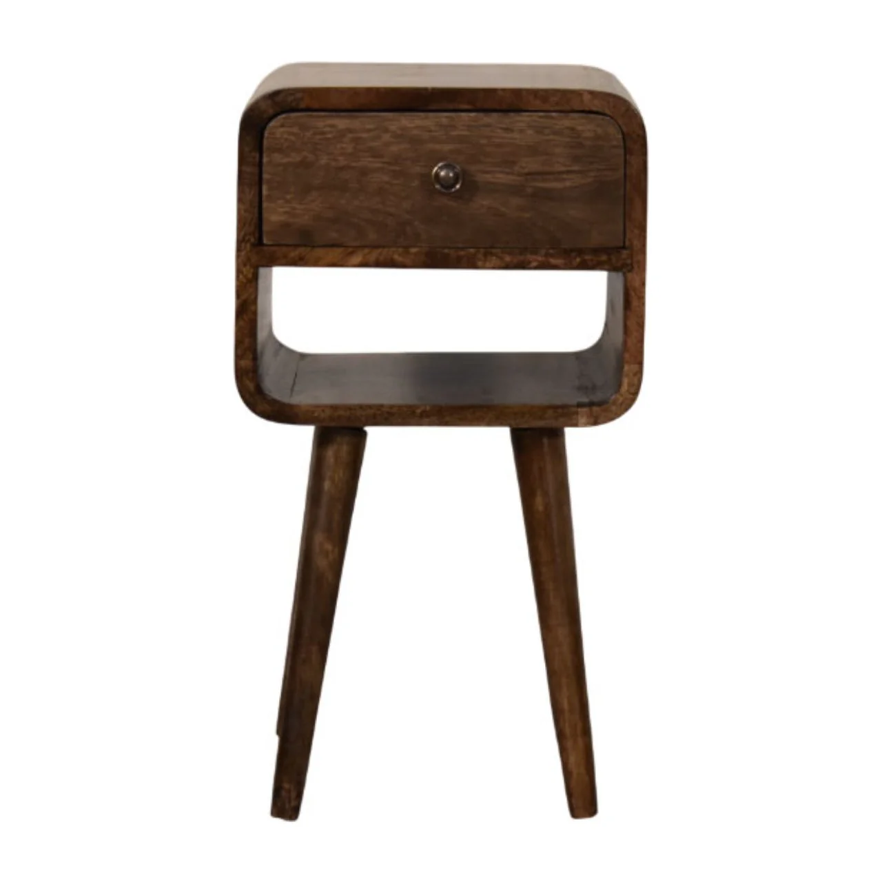 Artisan Furniture Massivholz Nachttisch mit abgerundeten Kanten und offenem Regal, braun