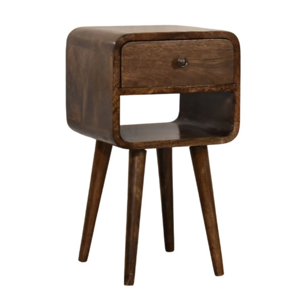 Artisan Furniture Massivholz Nachttisch mit abgerundeten Kanten und offenem Regal, braun - Image 2
