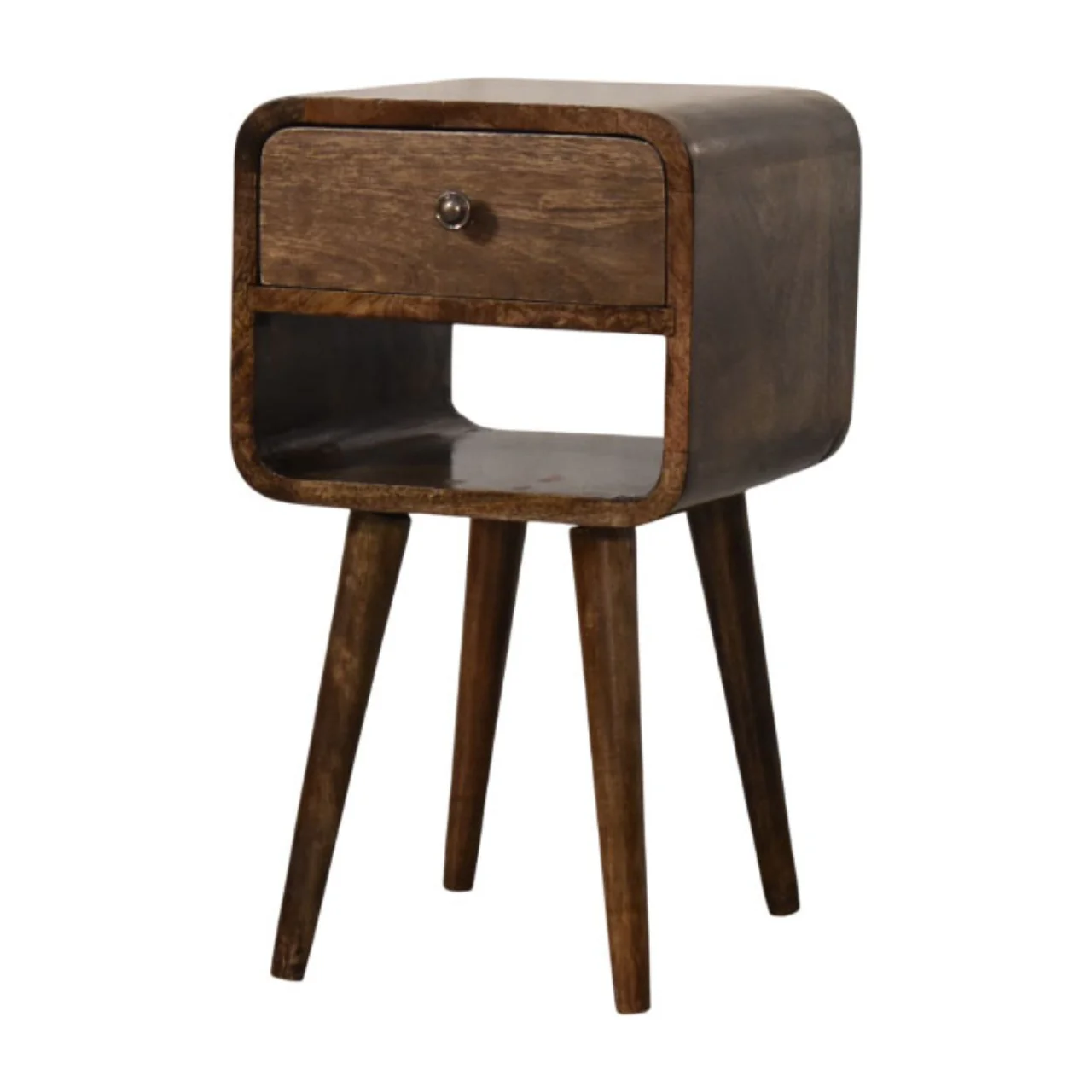 Artisan Furniture Massivholz Nachttisch mit abgerundeten Kanten und offenem Regal, braun - Image 3