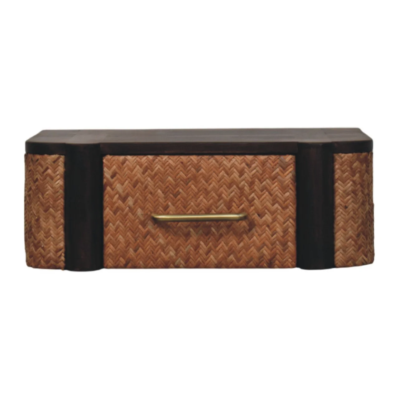 Artisan Furniture Massivholz Rattan gebogener wandmontierter Schubladenschrank, Dunkelbraun
