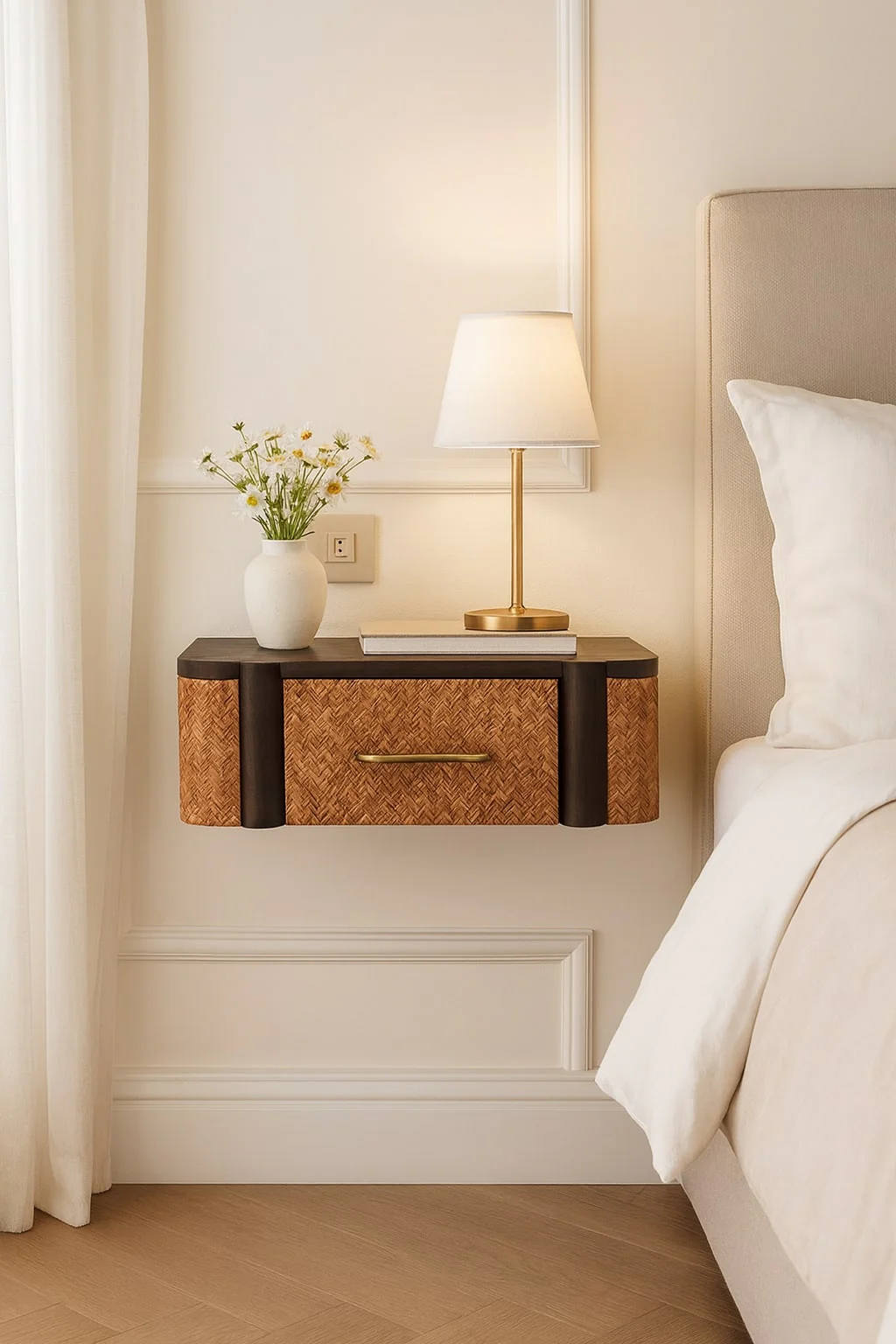 Artisan Furniture Massivholz Rattan gebogener wandmontierter Schubladenschrank, Dunkelbraun - Image 2