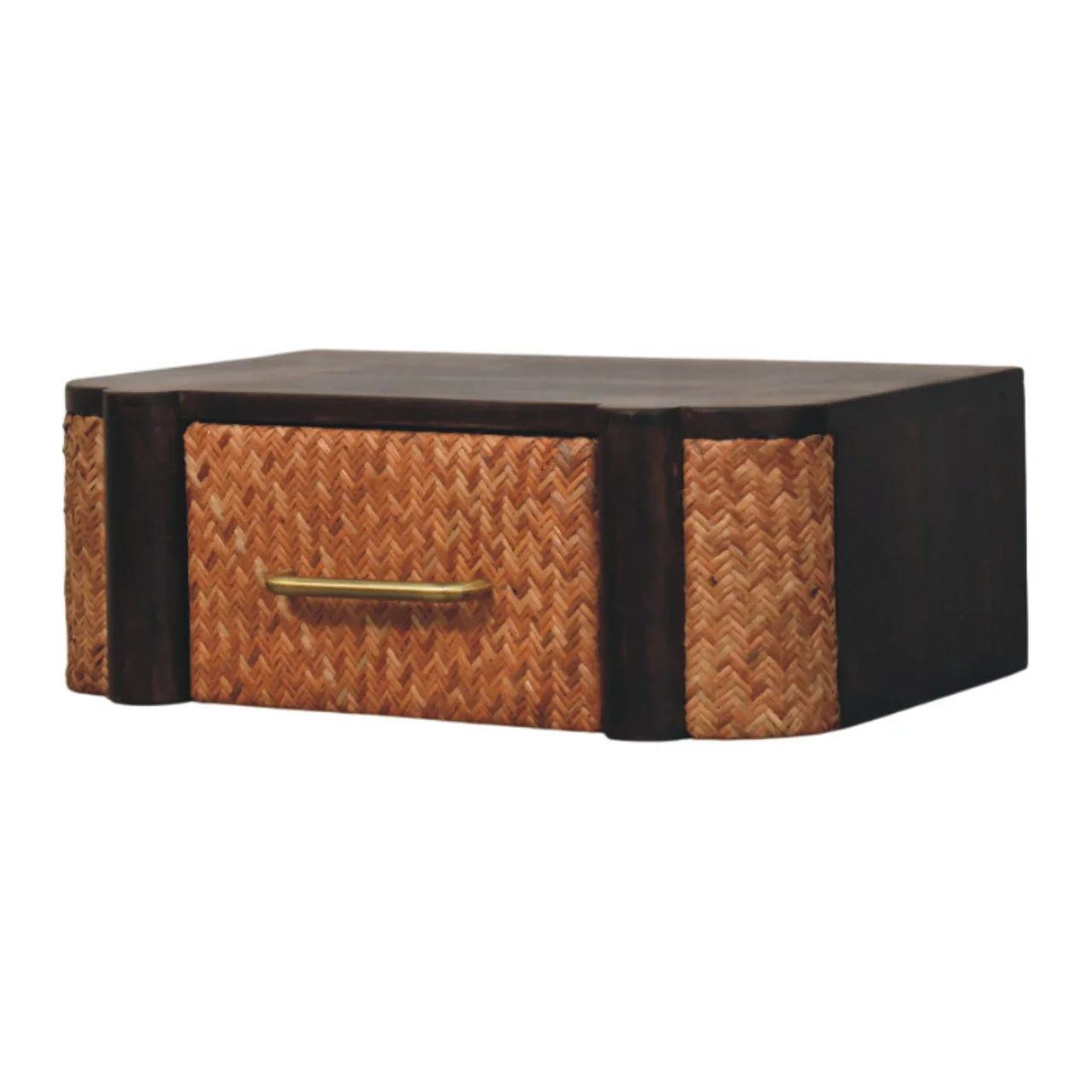 Artisan Furniture Massivholz Rattan gebogener wandmontierter Schubladenschrank, Dunkelbraun - Image 3