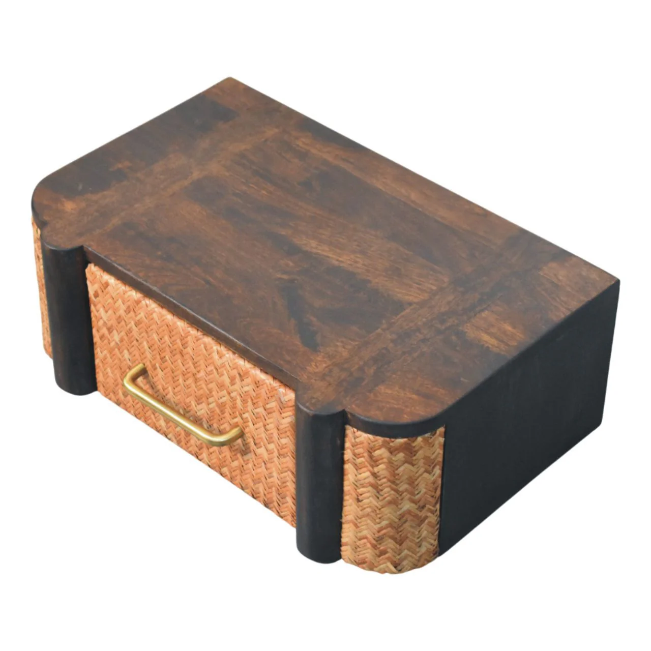 Artisan Furniture Massivholz Rattan gebogener wandmontierter Schubladenschrank, Dunkelbraun - Image 7