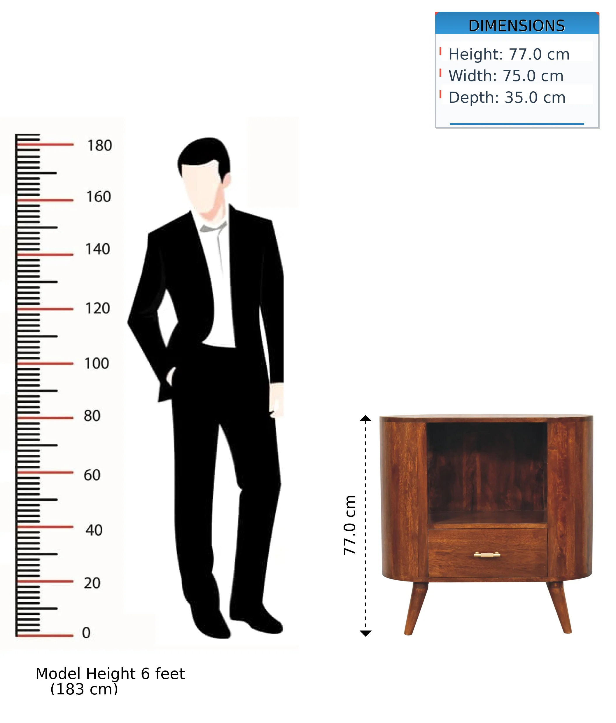 Artisan Furniture Massivholz T-Bar Cortez Kastanien Offenes Fach Schrank, 1 Schublade, 1 Regal - Image 3