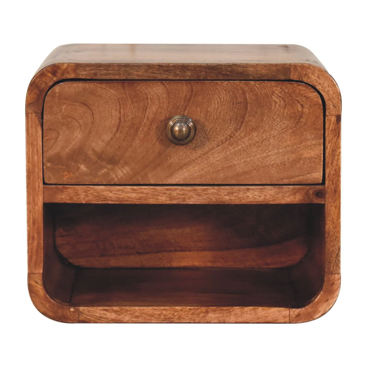 Artisan Furniture Mini Honig-Karamell wandmontierter Nachttisch mit offenem Fach, 1 Schublade