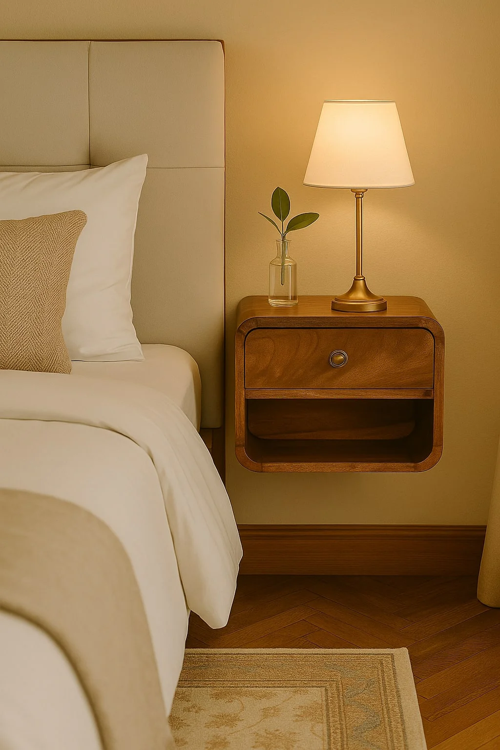 Artisan Furniture Mini Honig-Karamell wandmontierter Nachttisch mit offenem Fach, 1 Schublade - Image 4