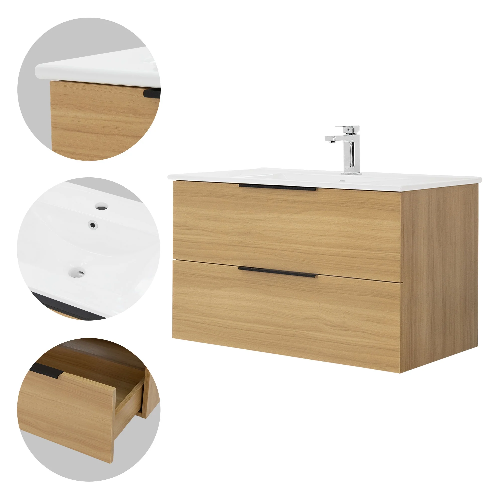 Badmöbel-Set 2-teilig, Braun, Unterschrank 89x45x52 cm, Waschbecken Waschtisch 91 cm - Image 3