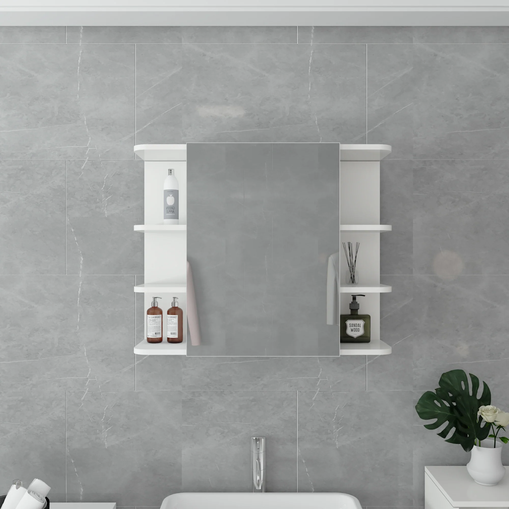 Badmöbel Set 4-Teilig modernen Stil Weiß aus Holz ML-Design - Image 6