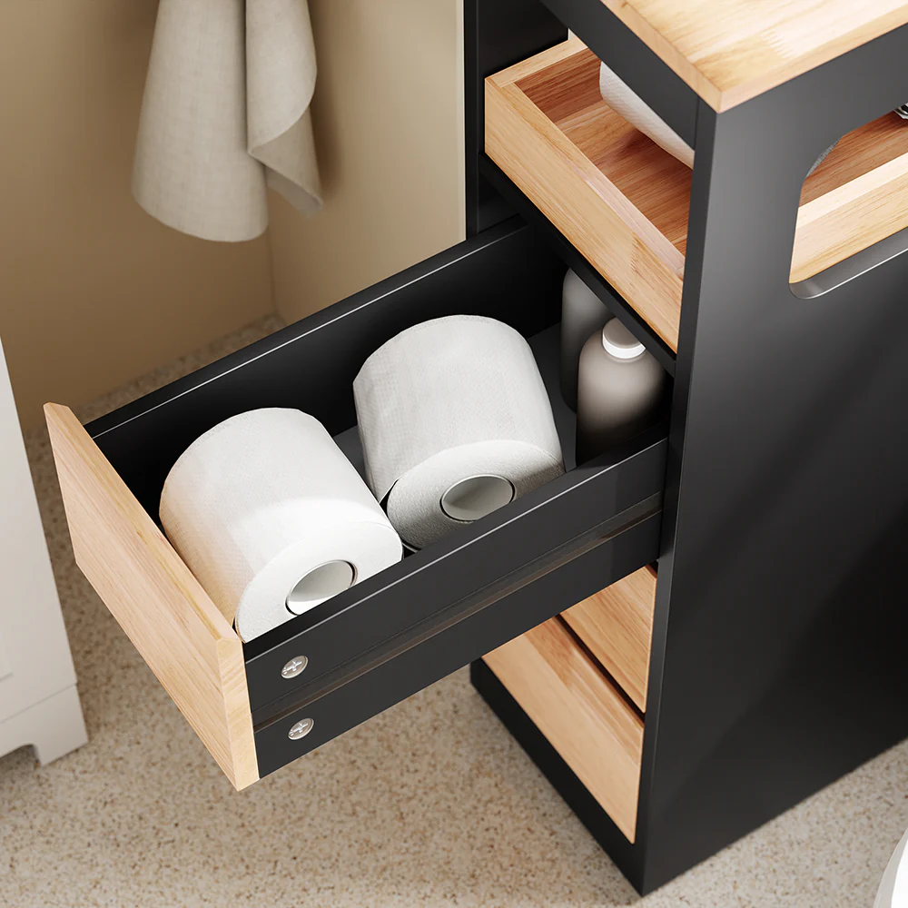 Badunterschrank mit 4 Schubladen Schwarz 65x23x82cm Modern BZR54-II-SCH - Image 12