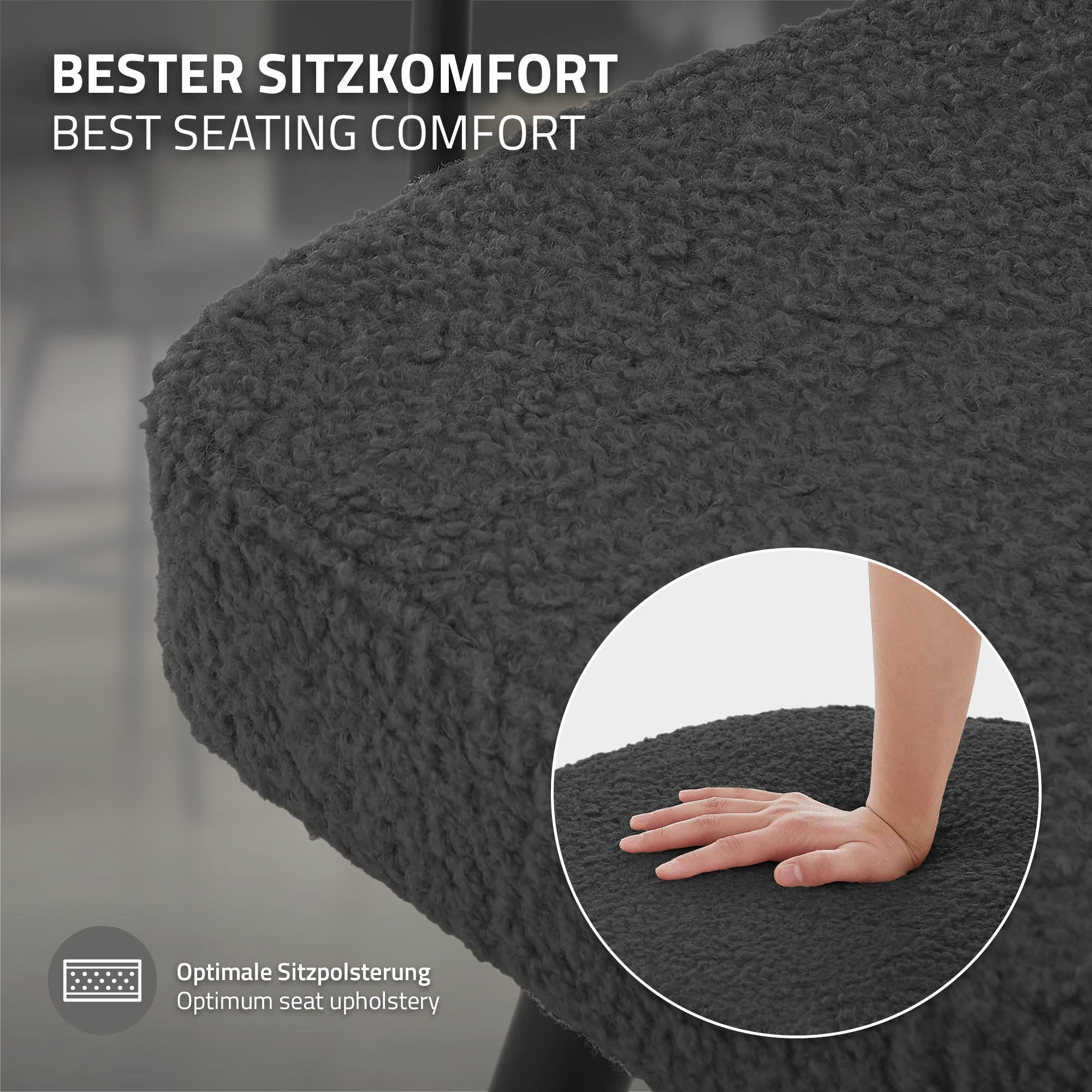 Barhocker mit Arm- und Rückenlehne, Teddy-Stoff, H:76cm, 360° drehbar, inkl. Fußstütze - Image 30
