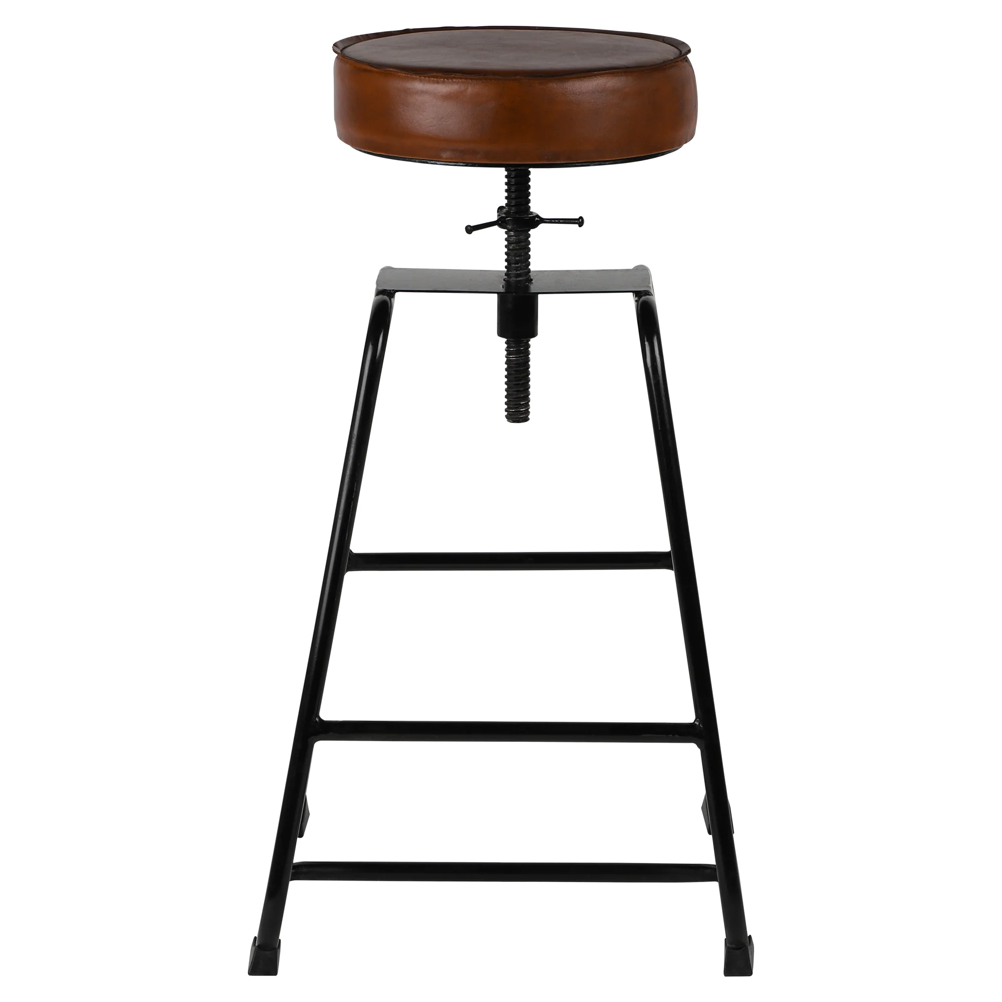 Barhocker Ø 32x70-89 cm Braun/Schwarz aus Metall und Büffelleder WOMO-Design - Image 4