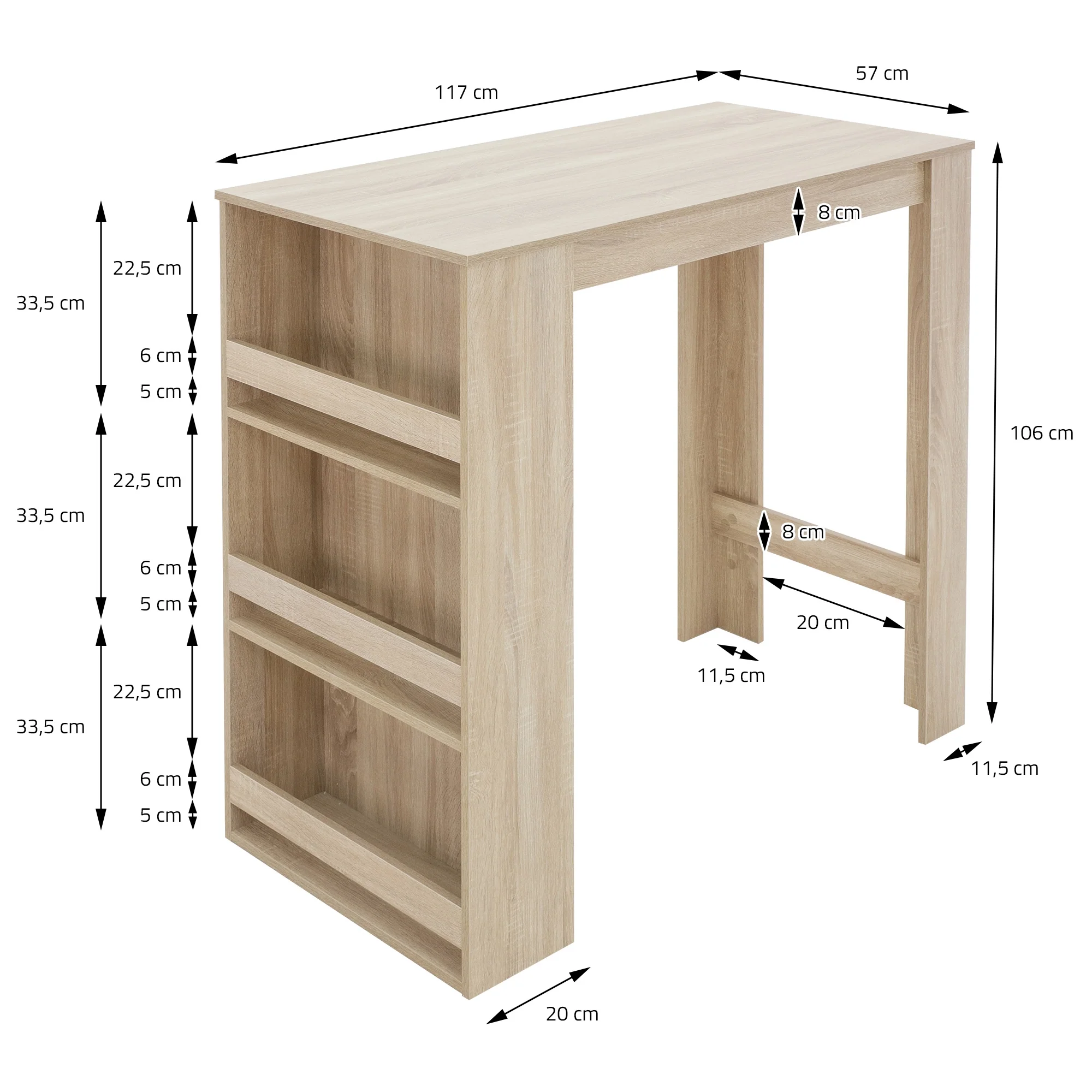 Bartisch Set 117x106x57 cm Sonoma-Eiche aus Presspan WOMO-Design - Image 4