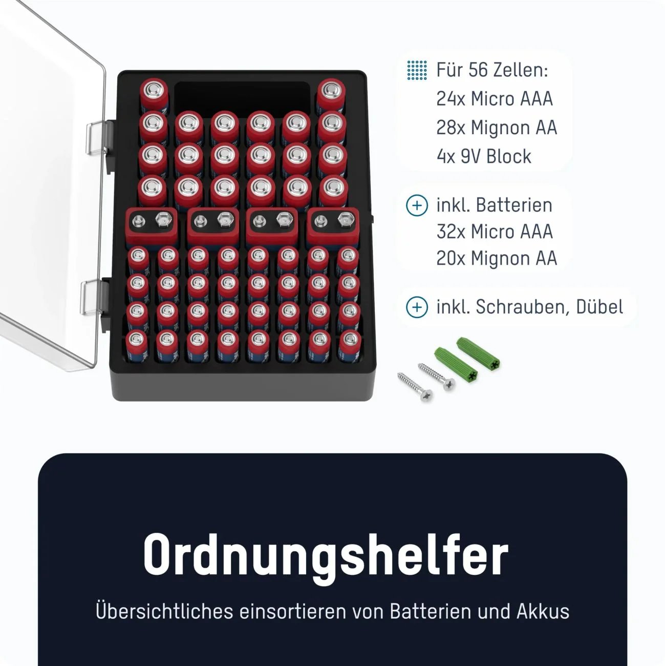 Batterie-Vorratsbox mit 52 AA & AAA Batterien für Haushalt - Image 7