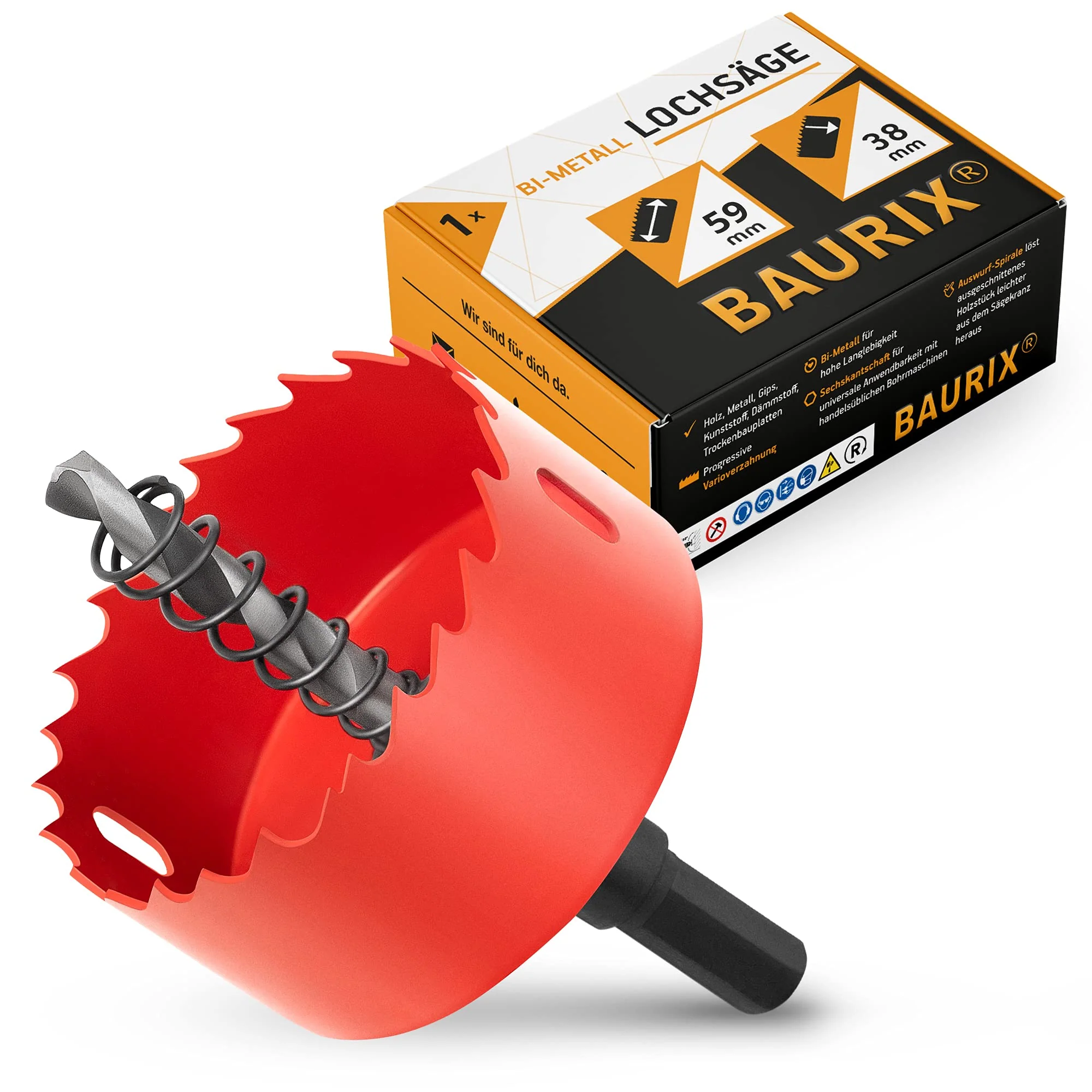 BAURIX® Bi-Metall-Lochsäge [59mm] I Ultimative Bohrkrone für Trockenbau, Holz, Steckdose I - Image 3