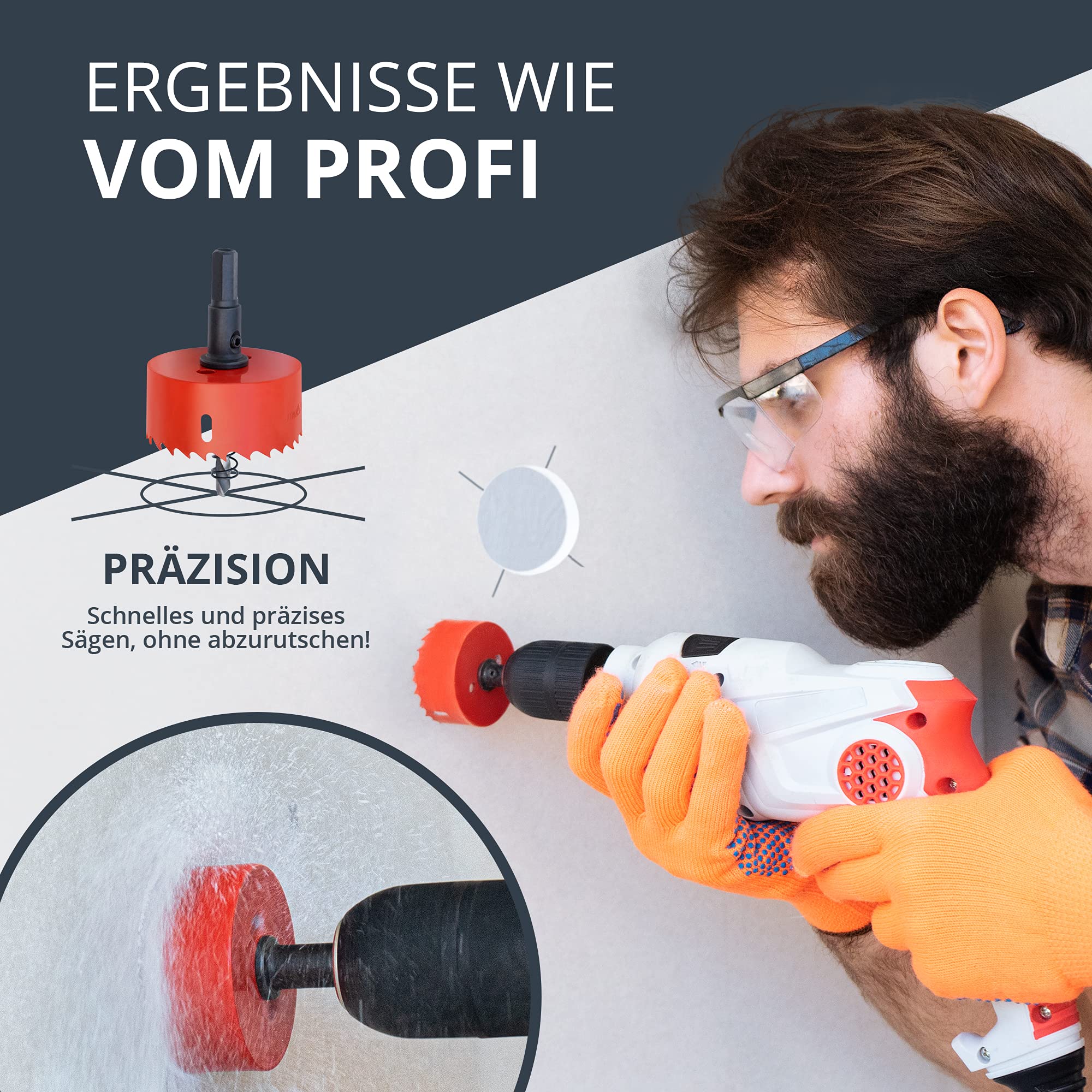 BAURIX® Bi-Metall-Lochsäge [60mm] I Ultimative Bohrkrone für Trockenbau, Holz, Steckdose I - Image 3