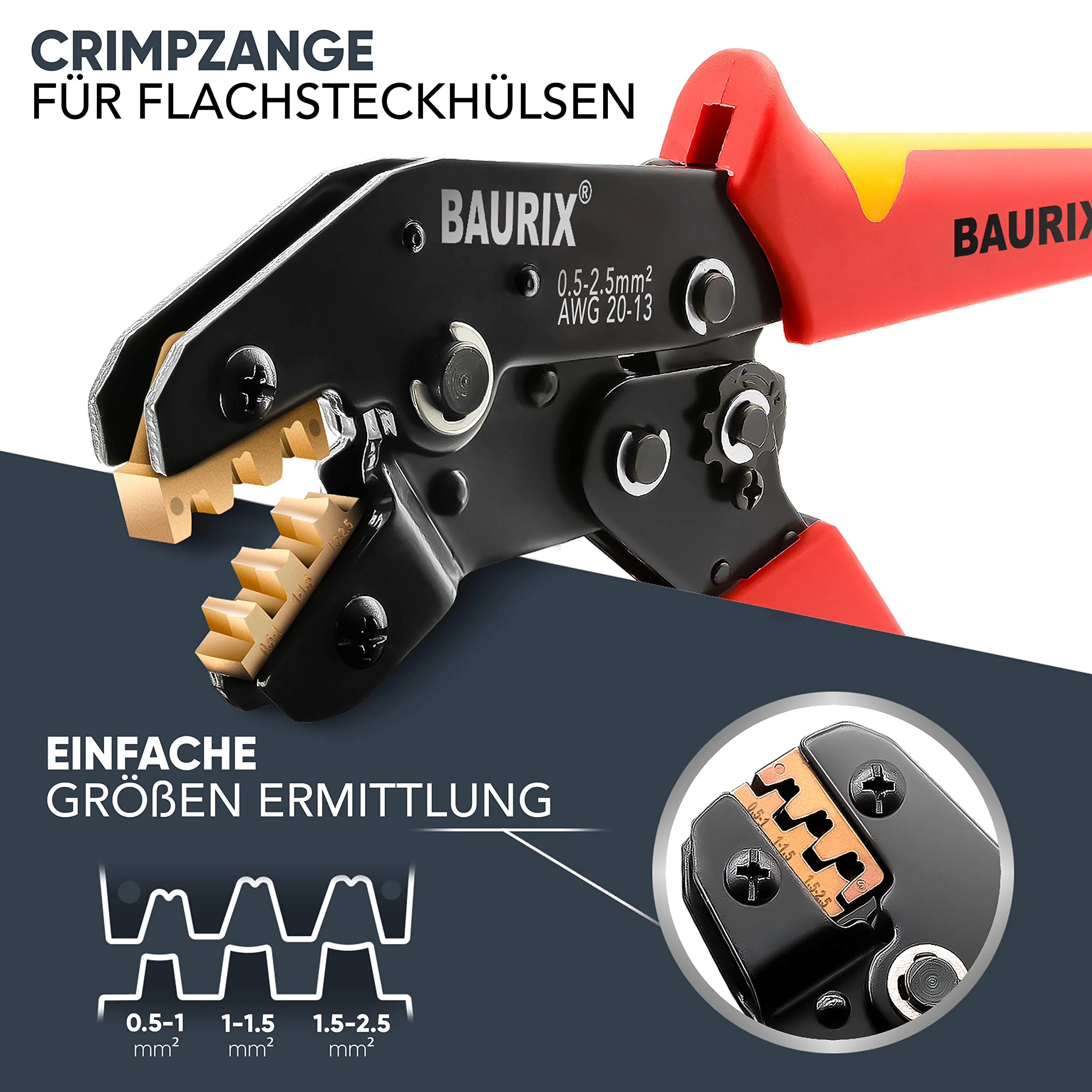 BAURIX® Crimpzange I Krimpzange für 0,50-2,50 mm² Steckverbinder I Crimpzange einzeln I - Image 2