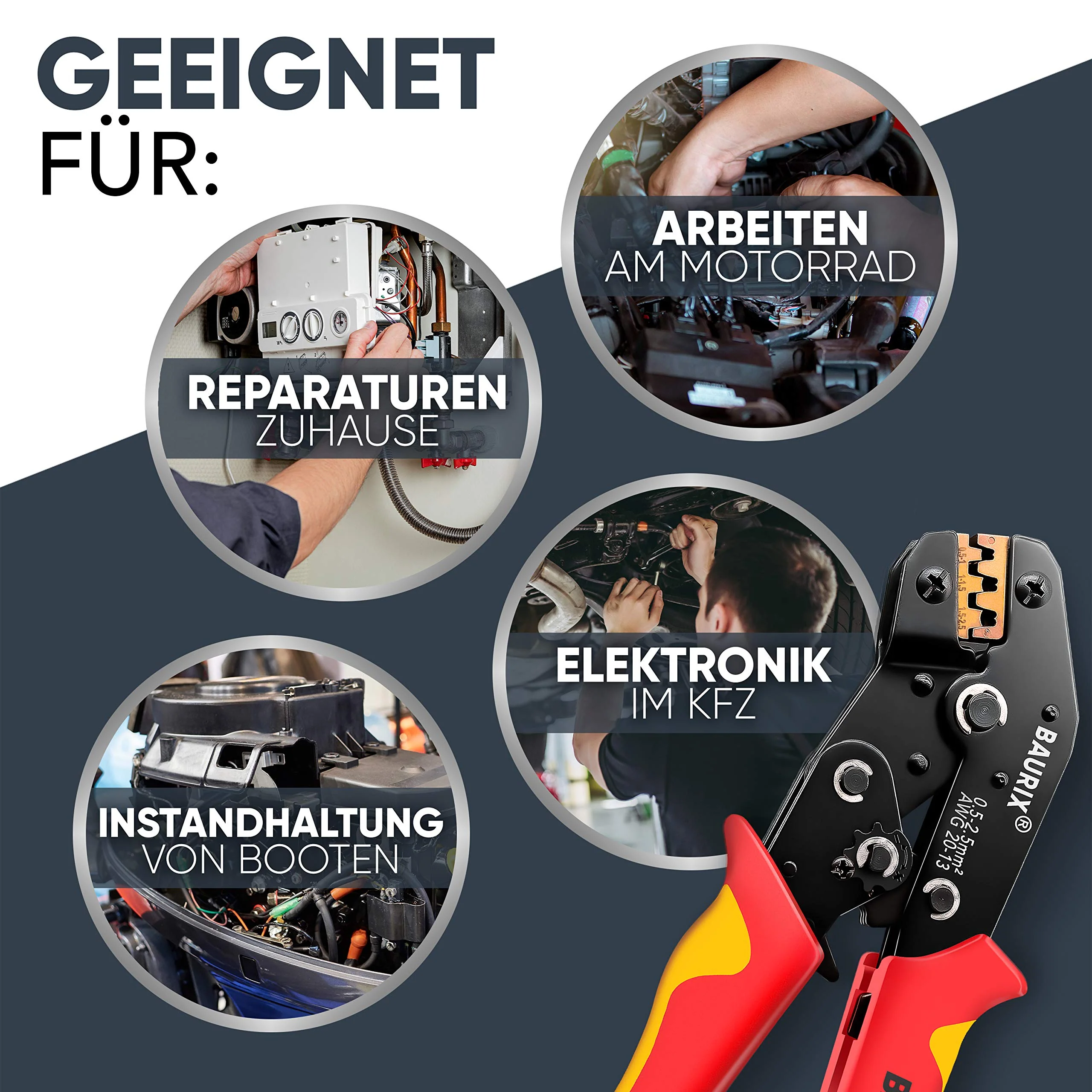 BAURIX® Crimpzange I Krimpzange für 0,50-2,50 mm² Steckverbinder I Crimpzange einzeln I - Image 6