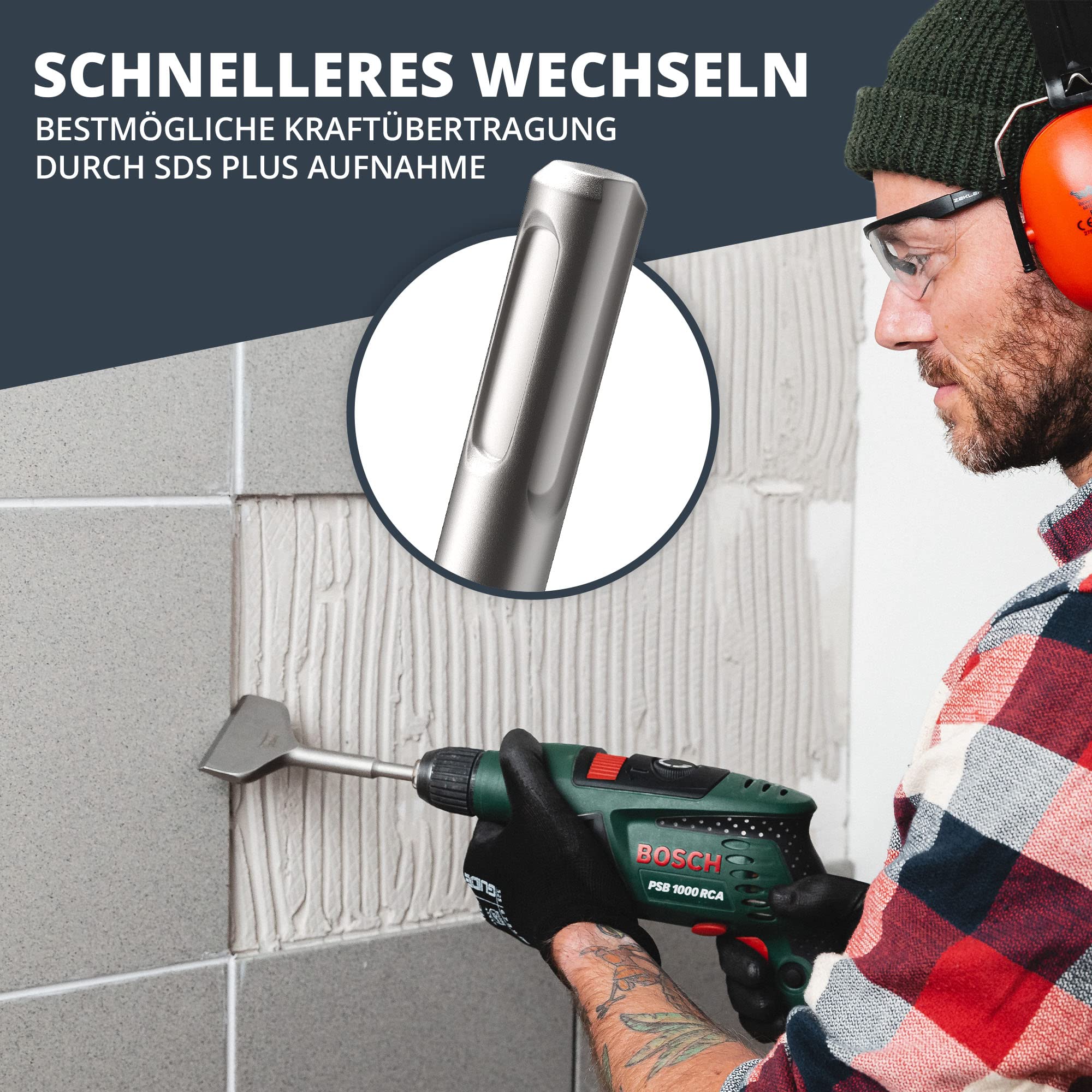 BAURIX® Fliesenmeißel SDS Plus Meißel [165x75 mm] I FRAKTOR®-System - Mühelos Fliesen - Image 2