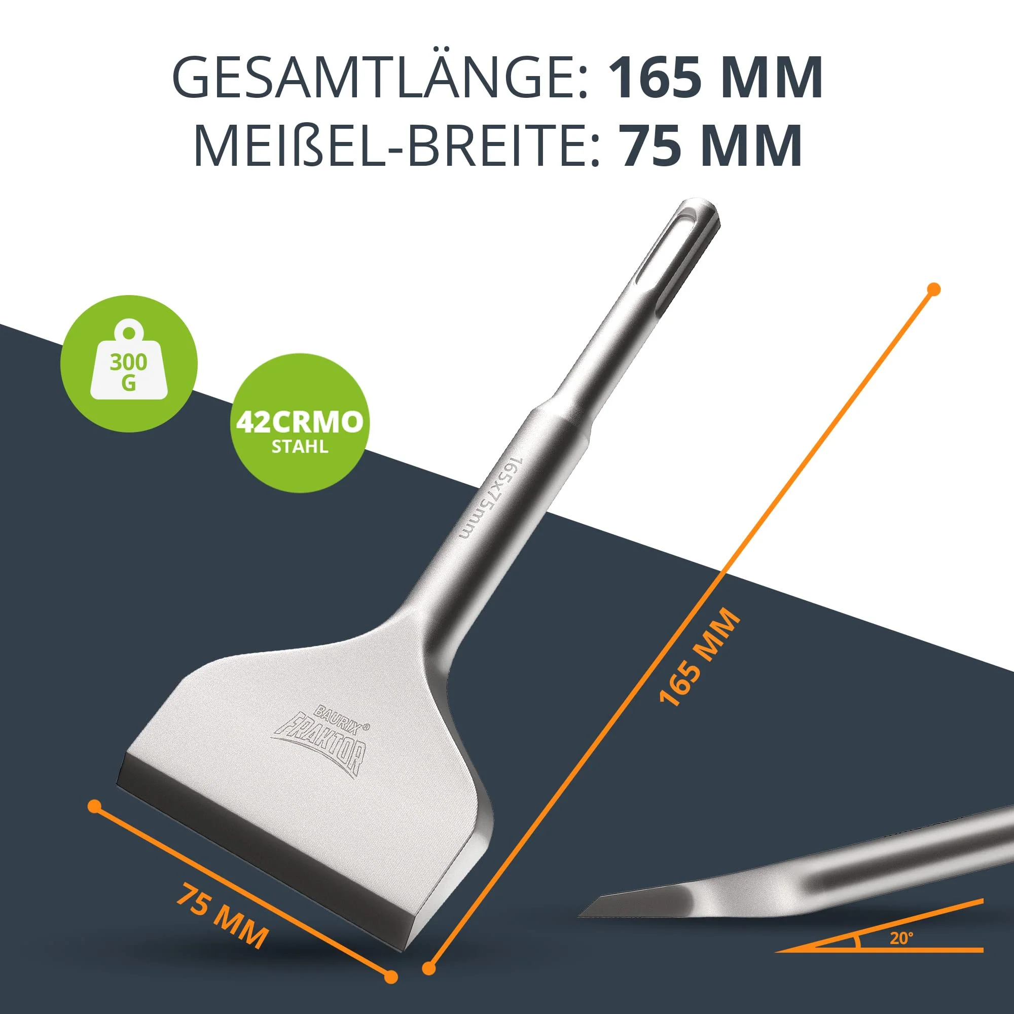 BAURIX® Fliesenmeißel SDS Plus Meißel [165x75 mm] I FRAKTOR®-System - Mühelos Fliesen - Image 3