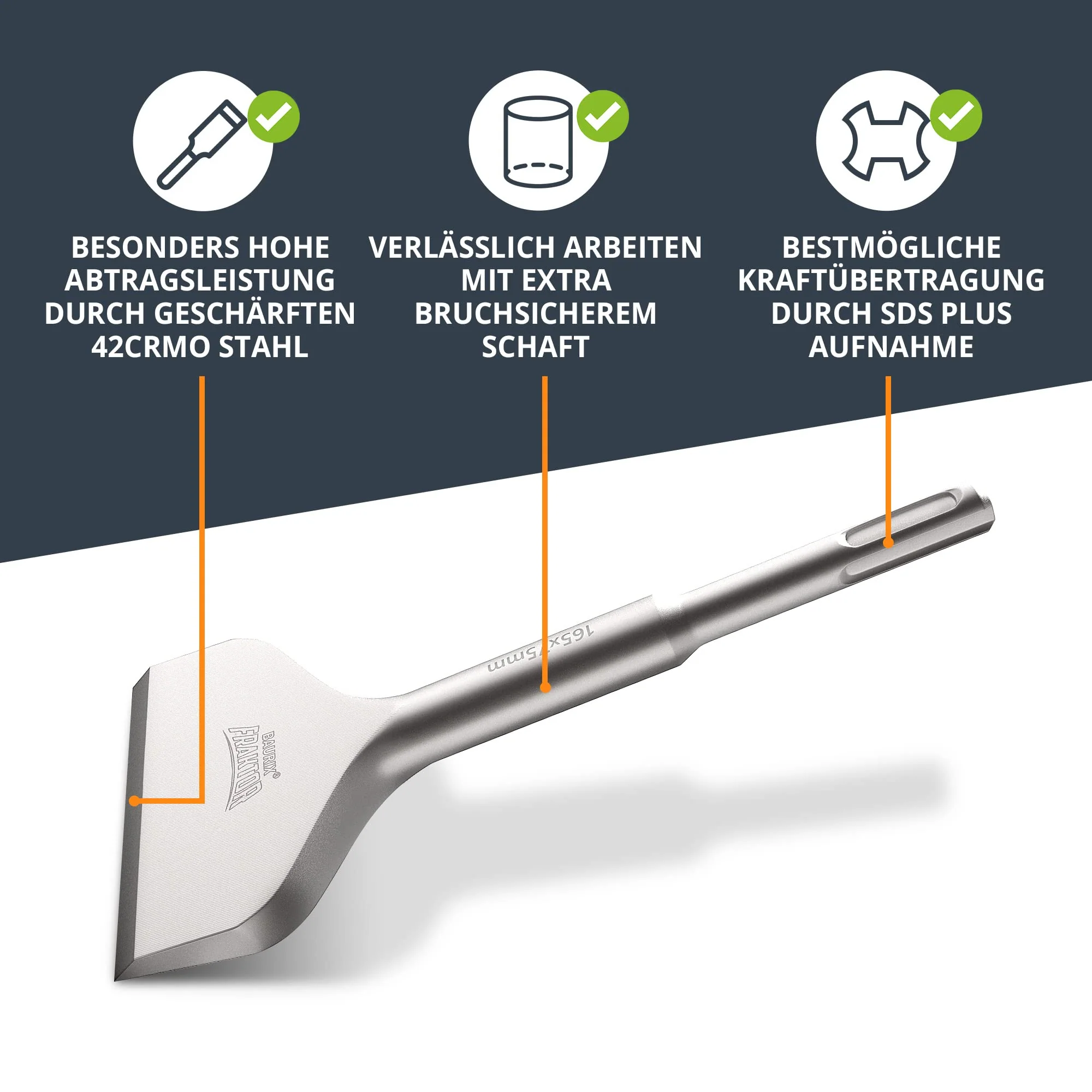 BAURIX® Fliesenmeißel SDS Plus Meißel [165x75 mm] I FRAKTOR®-System - Mühelos Fliesen - Image 4