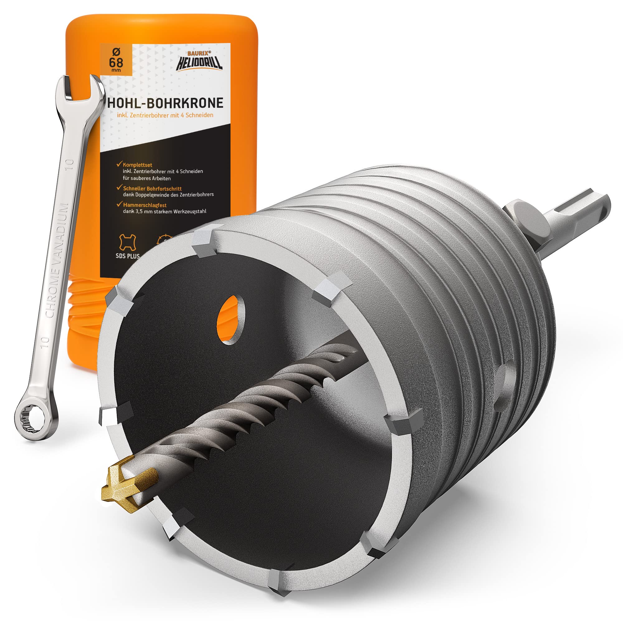 BAURIX® Hohl-Bohrkrone 68mm SDS Plus [8 Karbid-Zähne] I Dosensenker Hammerschlagfest I Für - Image 2