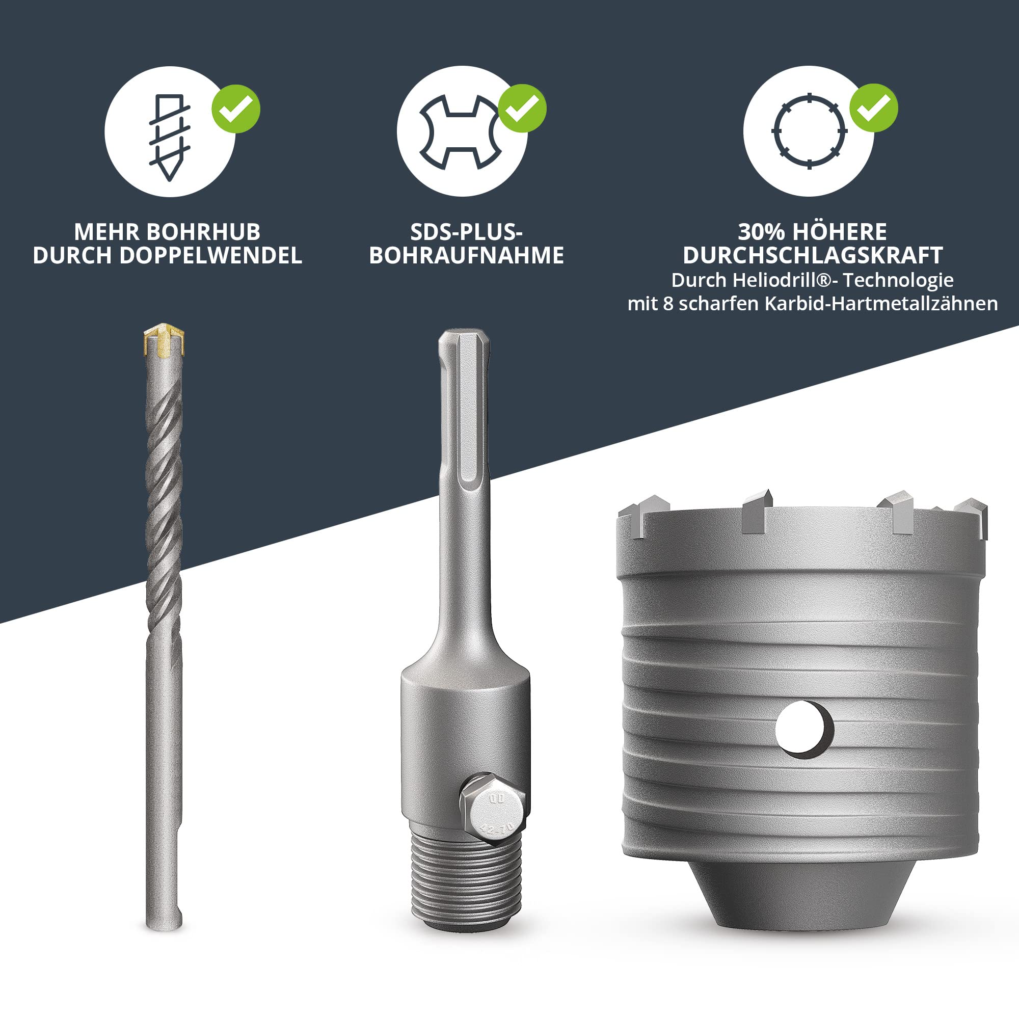 BAURIX® Hohl-Bohrkrone 68mm SDS Plus [8 Karbid-Zähne] I Dosensenker Hammerschlagfest I Für - Image 6