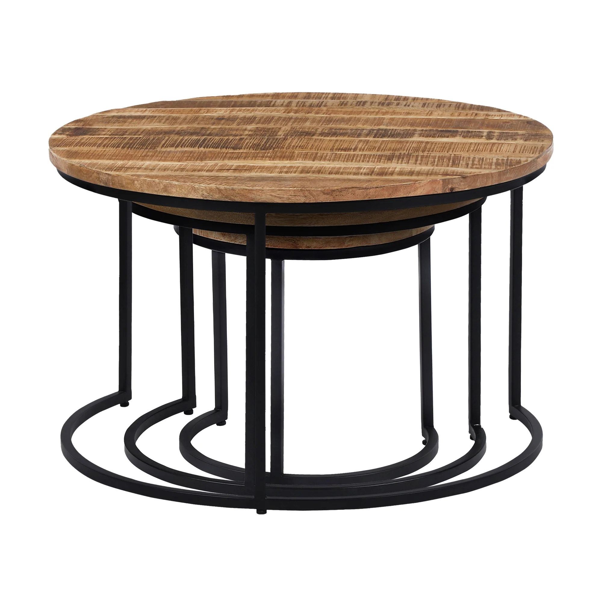 Beistelltisch 3er Set Ø 67/50/35 cm Natur/Schwarz aus Mangoholz und Metall